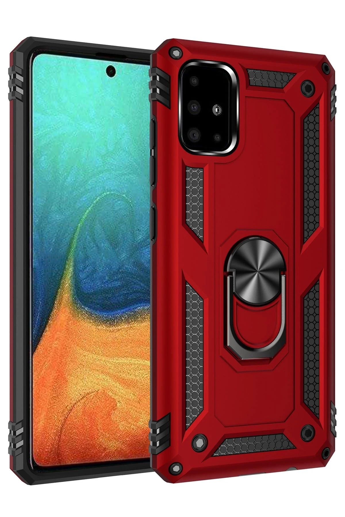 NewFace Samsung Galaxy A71 Kılıf Sofya Yüzüklü Silikon Kapak - Kırmızı WLZOR