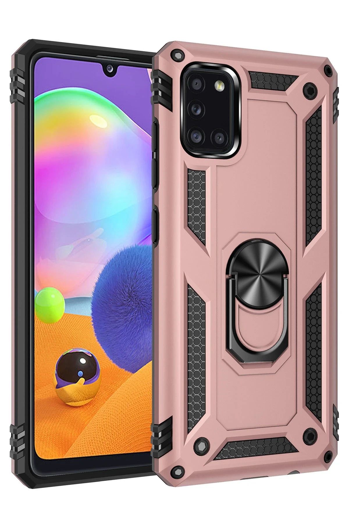NewFace Samsung Galaxy A31 Kılıf Sofya Yüzüklü Silikon Kapak - Rose SVLRS