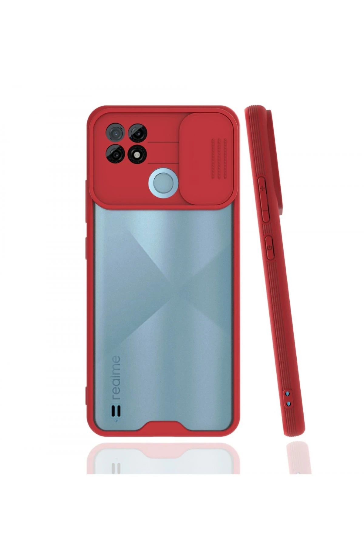 NewFace Realme C21 Kılıf Platin Kamera Koruma Silikon - Kırmızı SVLRS