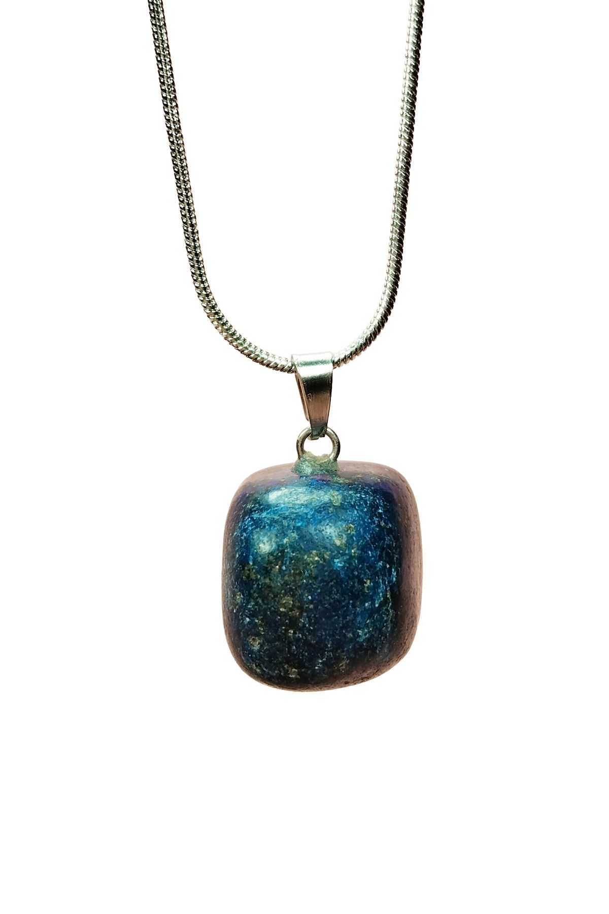 Shop58 Lapis Lazuri Doğal Taşı Zincirli El Yapımı Kolye Uç: 2 cm Zincir: 20 cm Kutulu