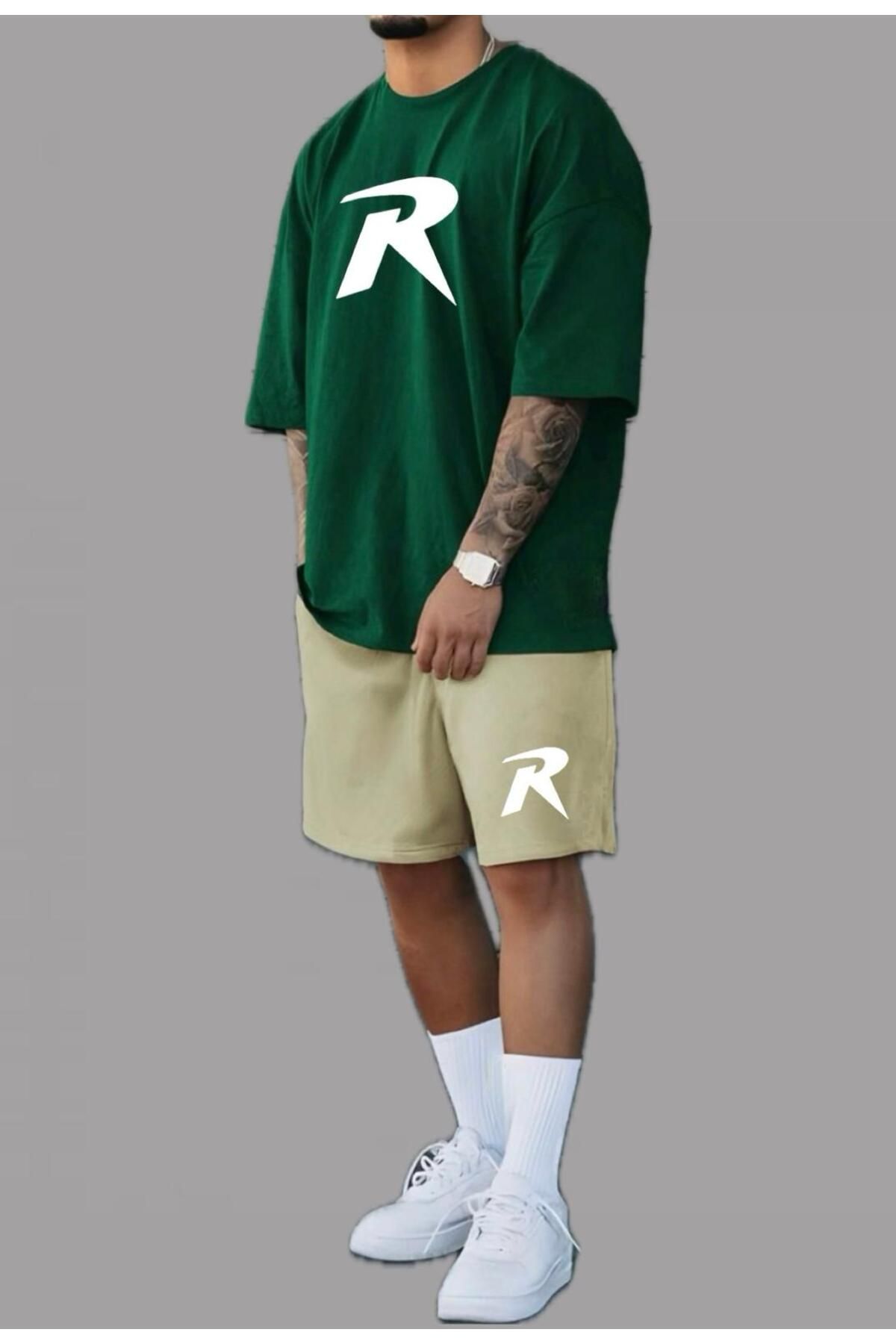 woonkey UNISEX R BASKILI BİSİKLET YAKA ŞORT TİŞÖRT 2'Lİ TAKIM