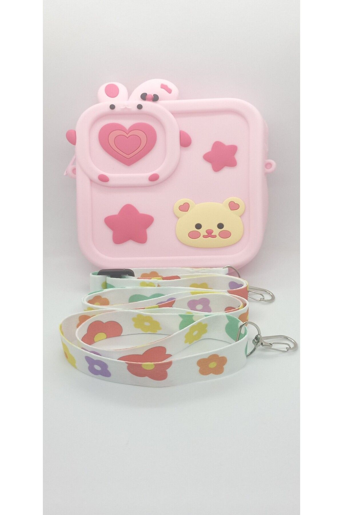 ndjewelry Pembe Renk Kare Ayıcık Desen Çocuk Çantası