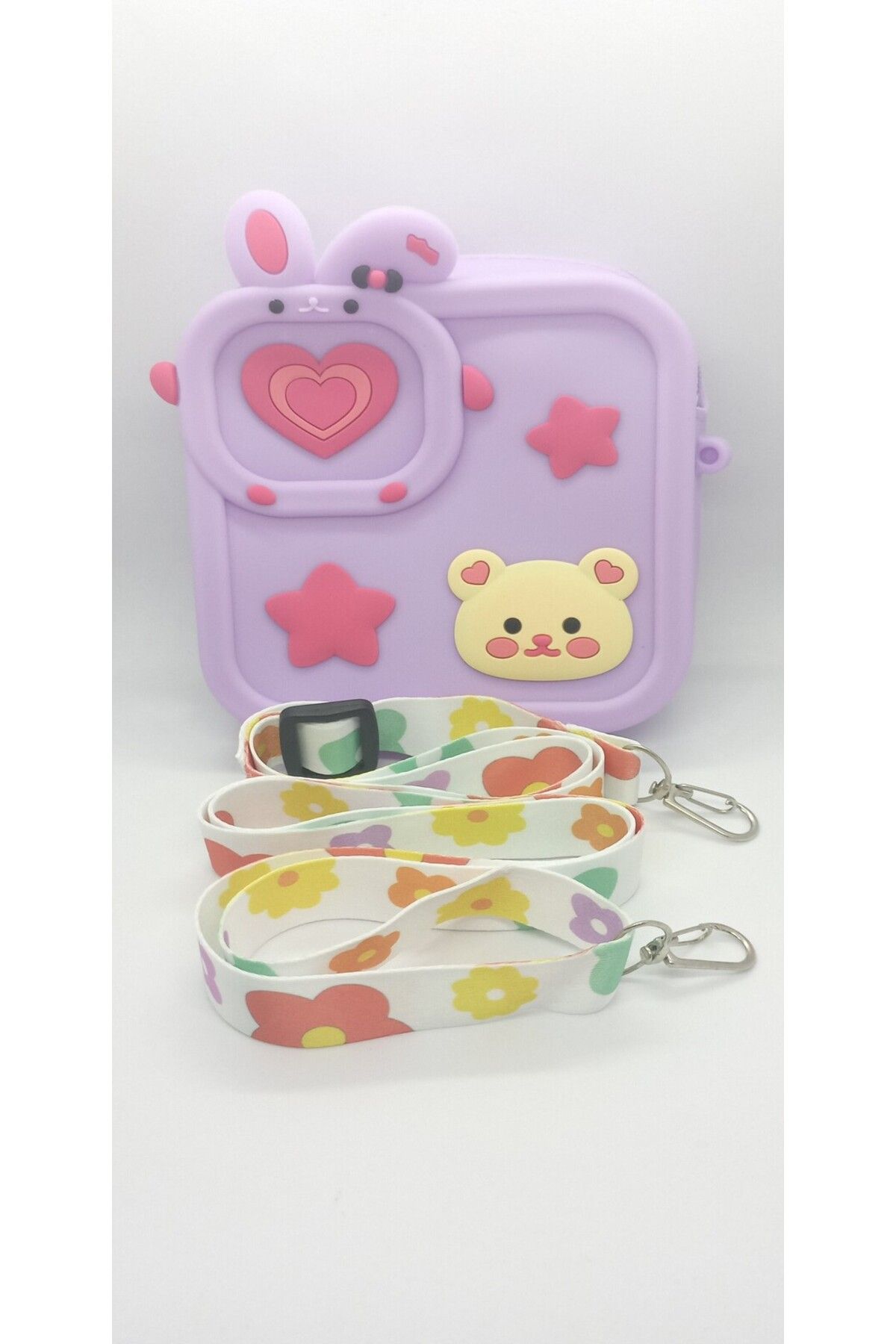 ndjewelry Lila Renk Kare Ayıcık Desen Çocuk Çantası