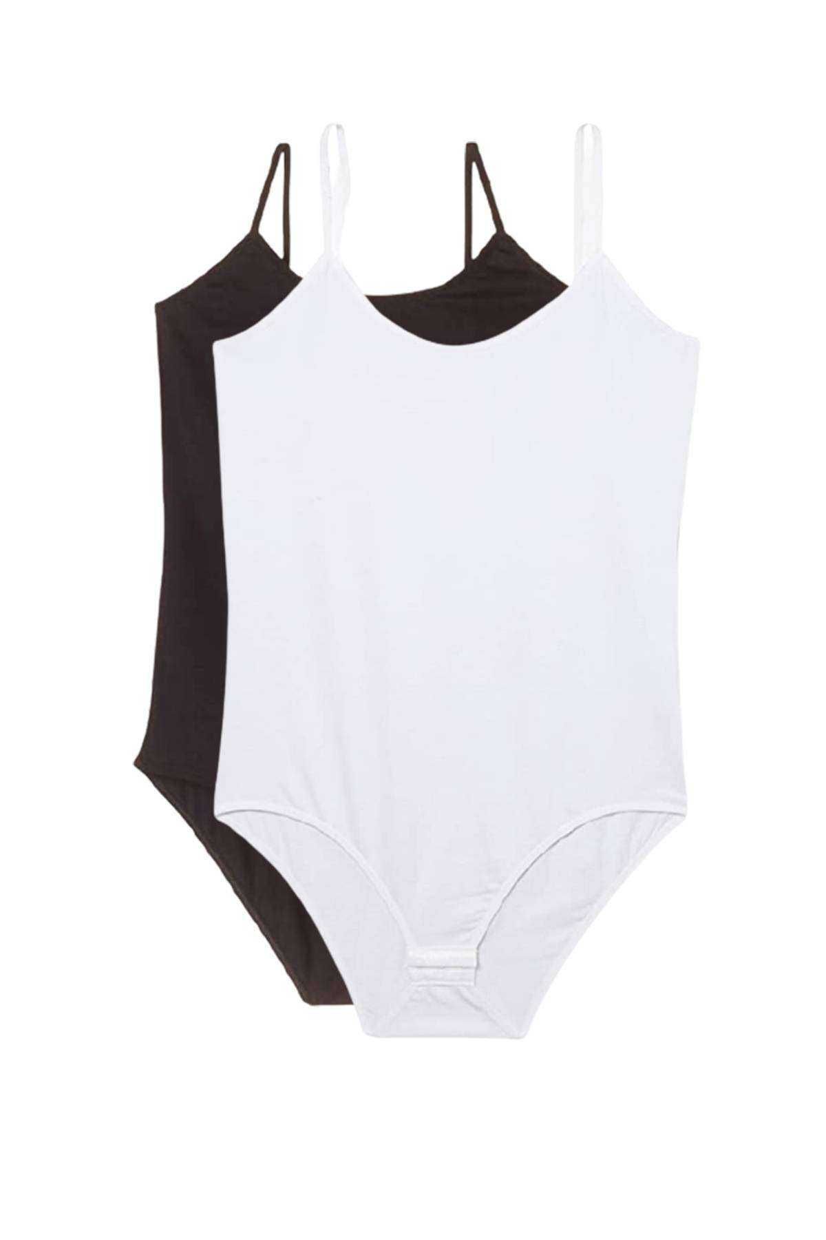 Shop58 2 Adet İp Askılı Kadın Çıtçıtlı Body Siyah ve Beyaz