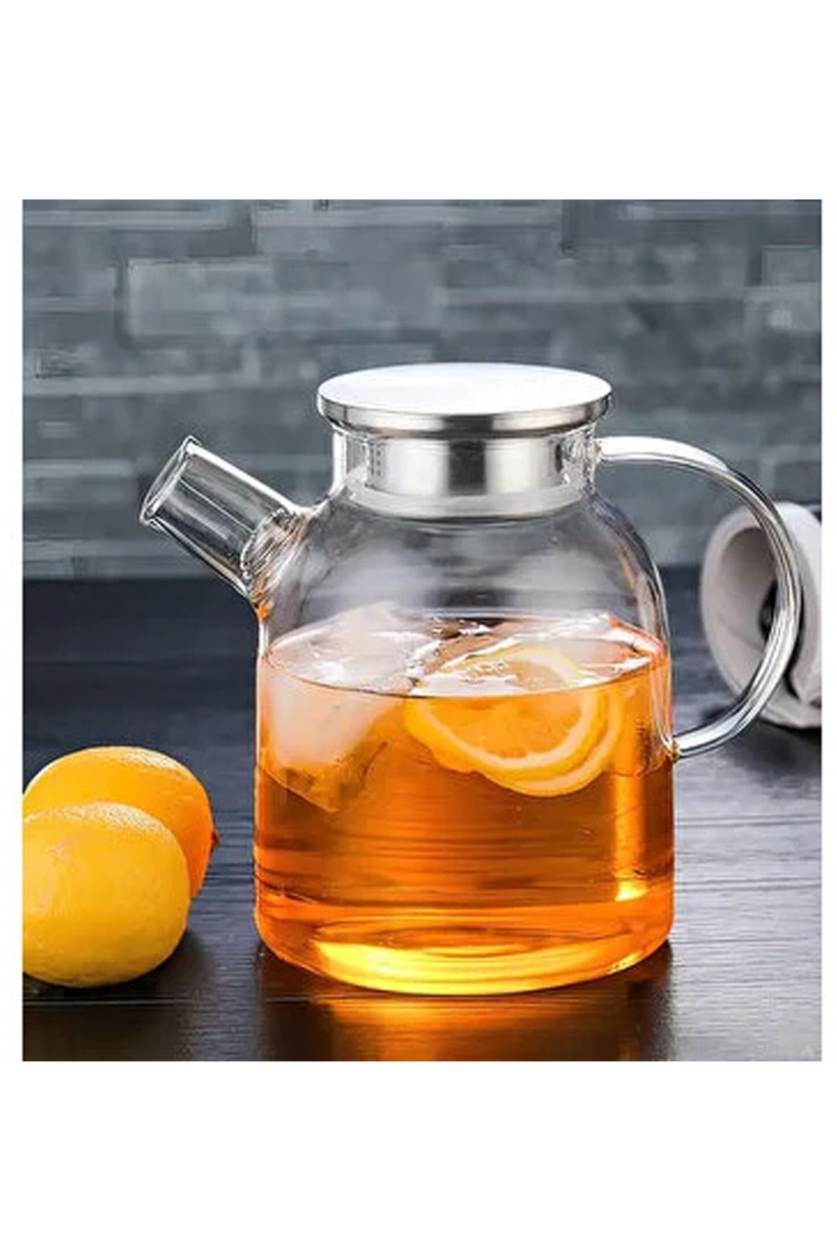 Shop58 Çelik Kapaklı Borosilikat Uzun Cam Demlik 1800 Ml Royaleks-CM-2003