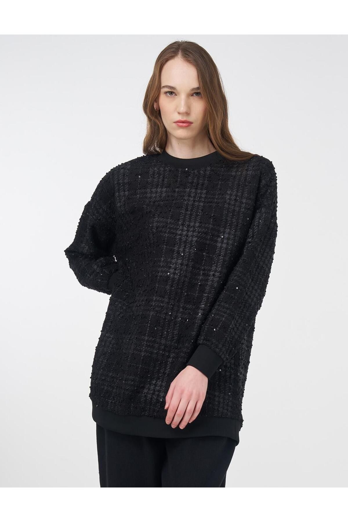 Kayra Ekose Desen Sweatshirt Siyah