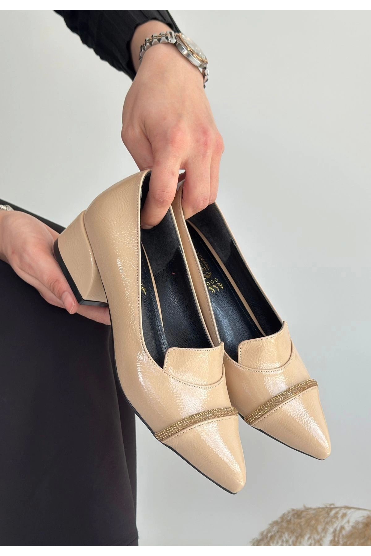 Shop58 Liina Bej Rugan Topuklu Ayakkabı