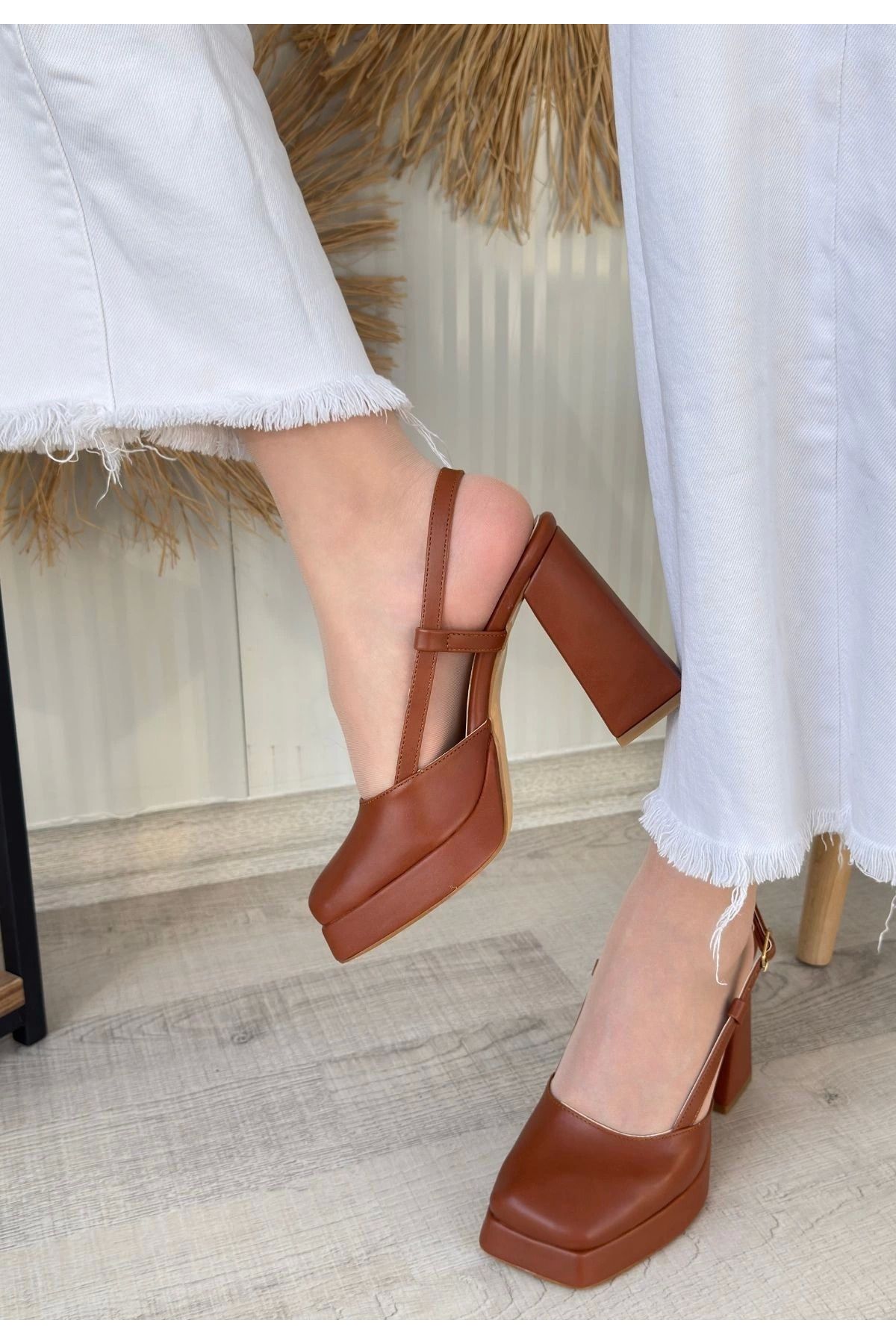 Shop58 Mety Taba Cilt Topuklu Ayakkabı