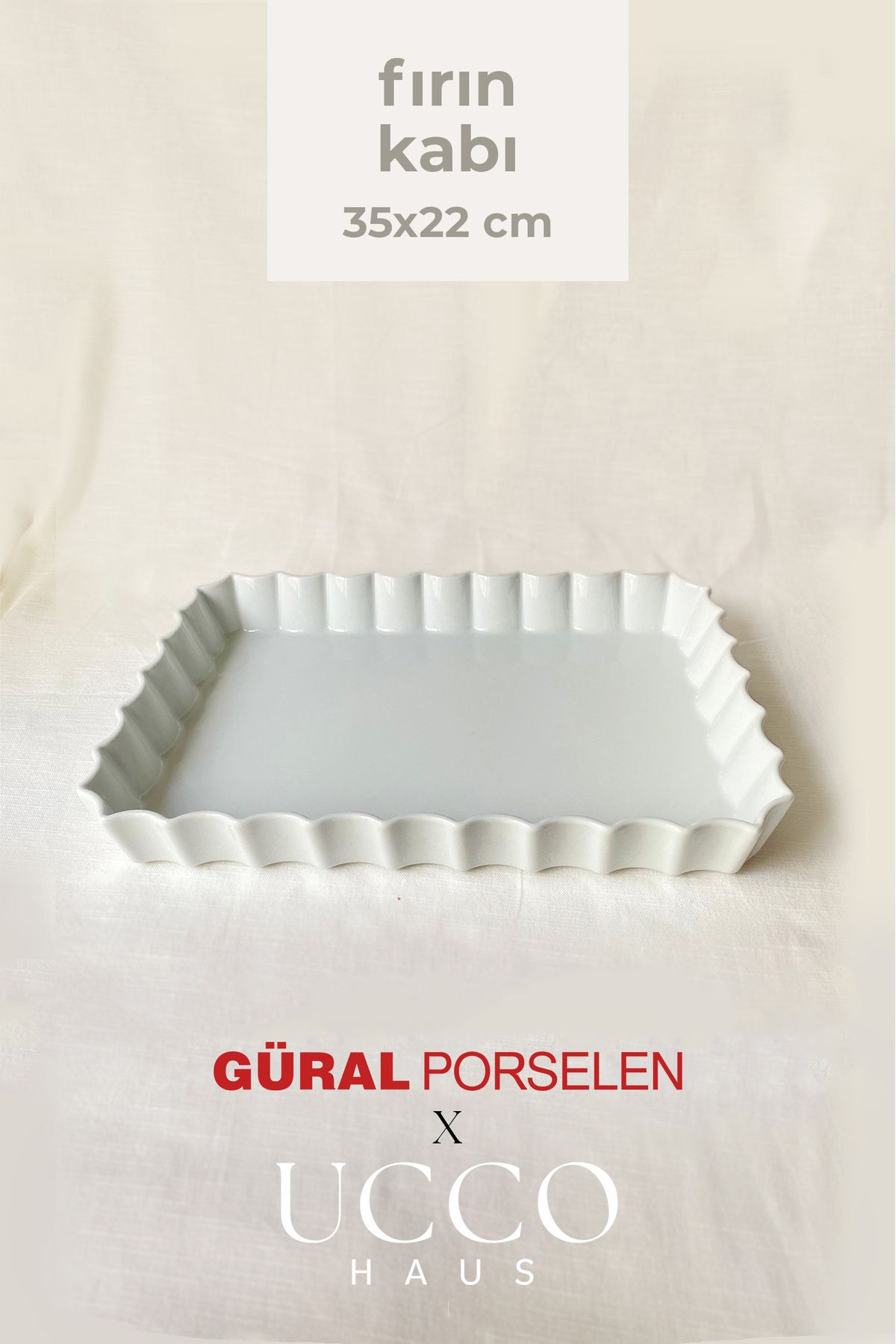UCCO Güral Porselen Fırın Kabı 35x22 cm – Dikdörtgen Beyaz Fırın ve Servis Kabı, Pişirme Tepsisi