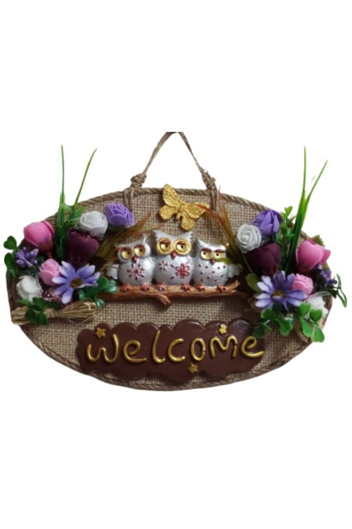 Shop58 Baykuş Ailesi Welcome Yazılı Kapı Süsü