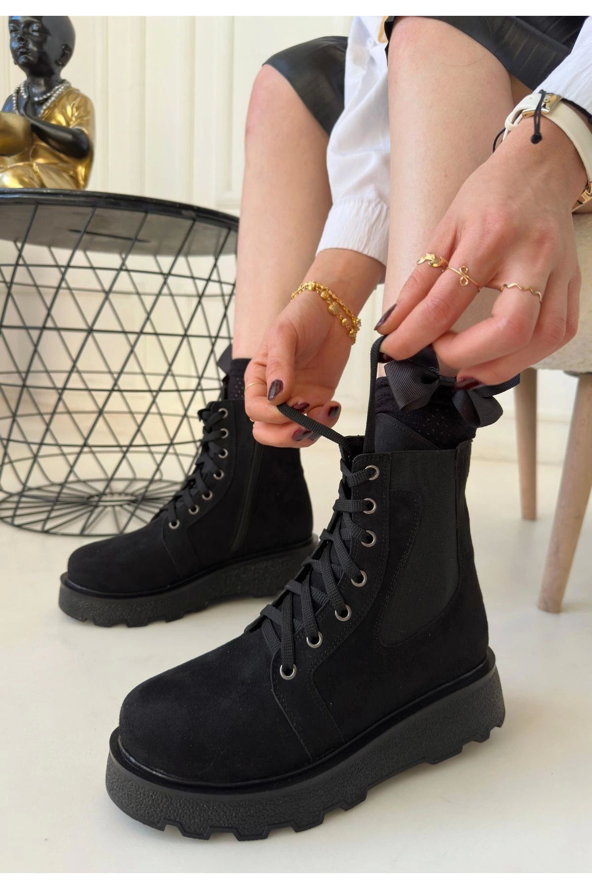 Shop58 Niori Siyah Süet Bağcıklı Bot