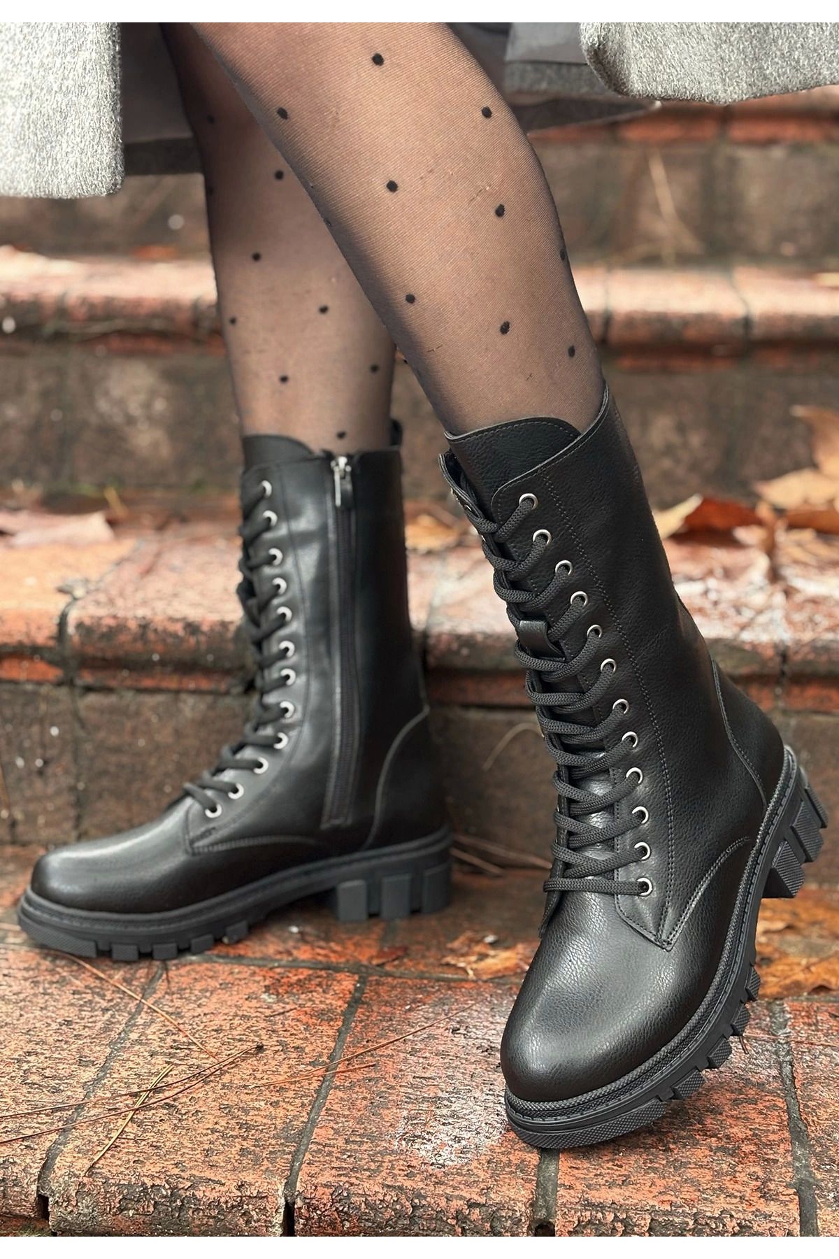 Shop58 Nabah Siyah Cilt Bağcıklı Bot