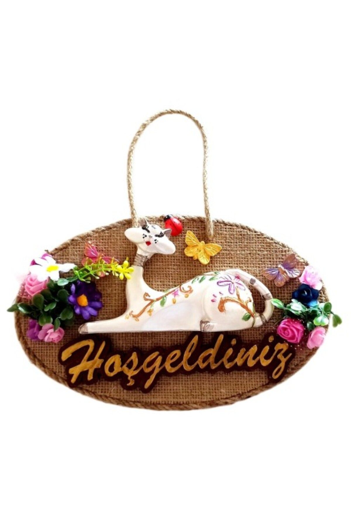 Shop58 Kedi Figürlü El Yapımı Hoşgeldiniz Kapı Süsü