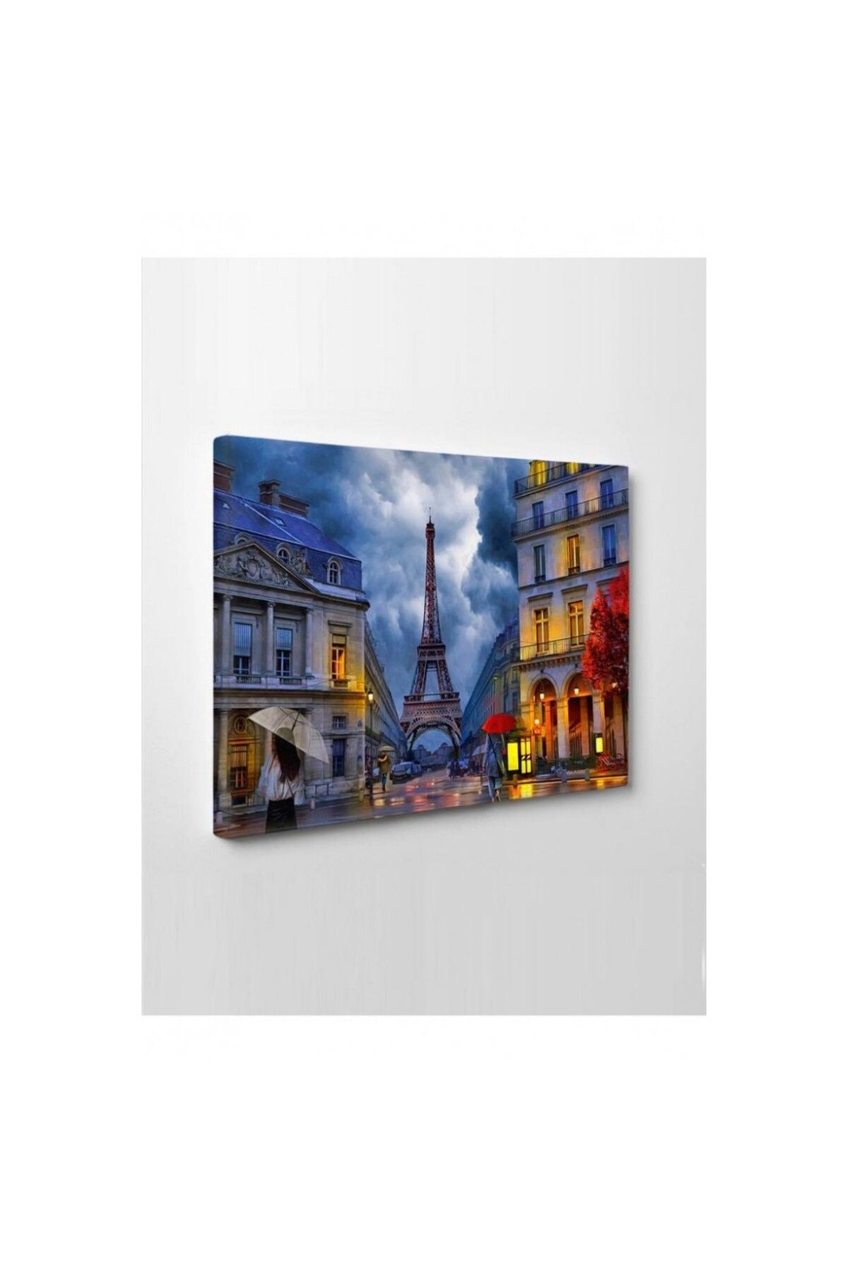 OK AKSESUAR Kanvas Tablo Paris Sokak Gecesi Su Led Işıklı