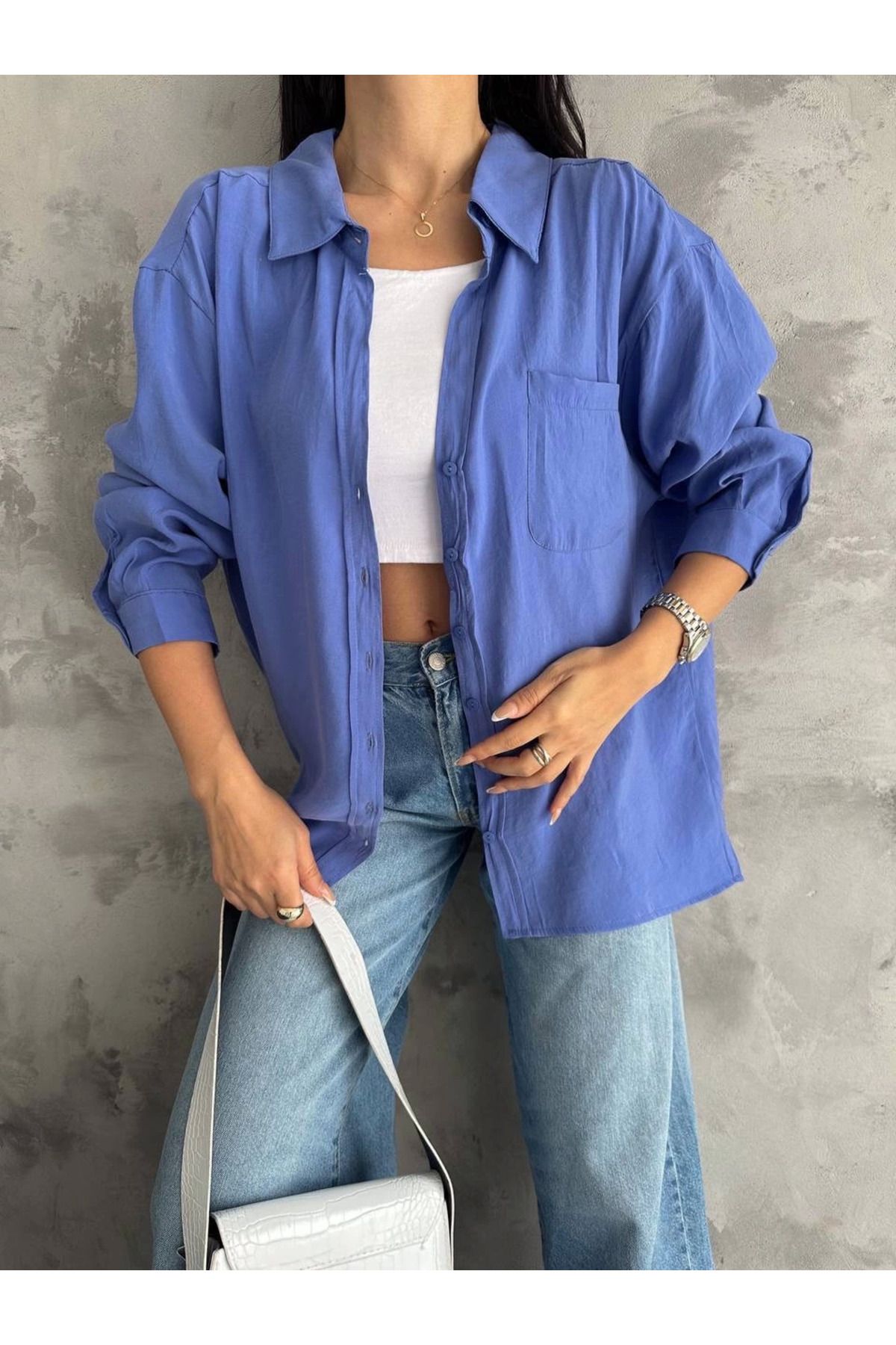 Shop58 Modal oversize cepli gömlek