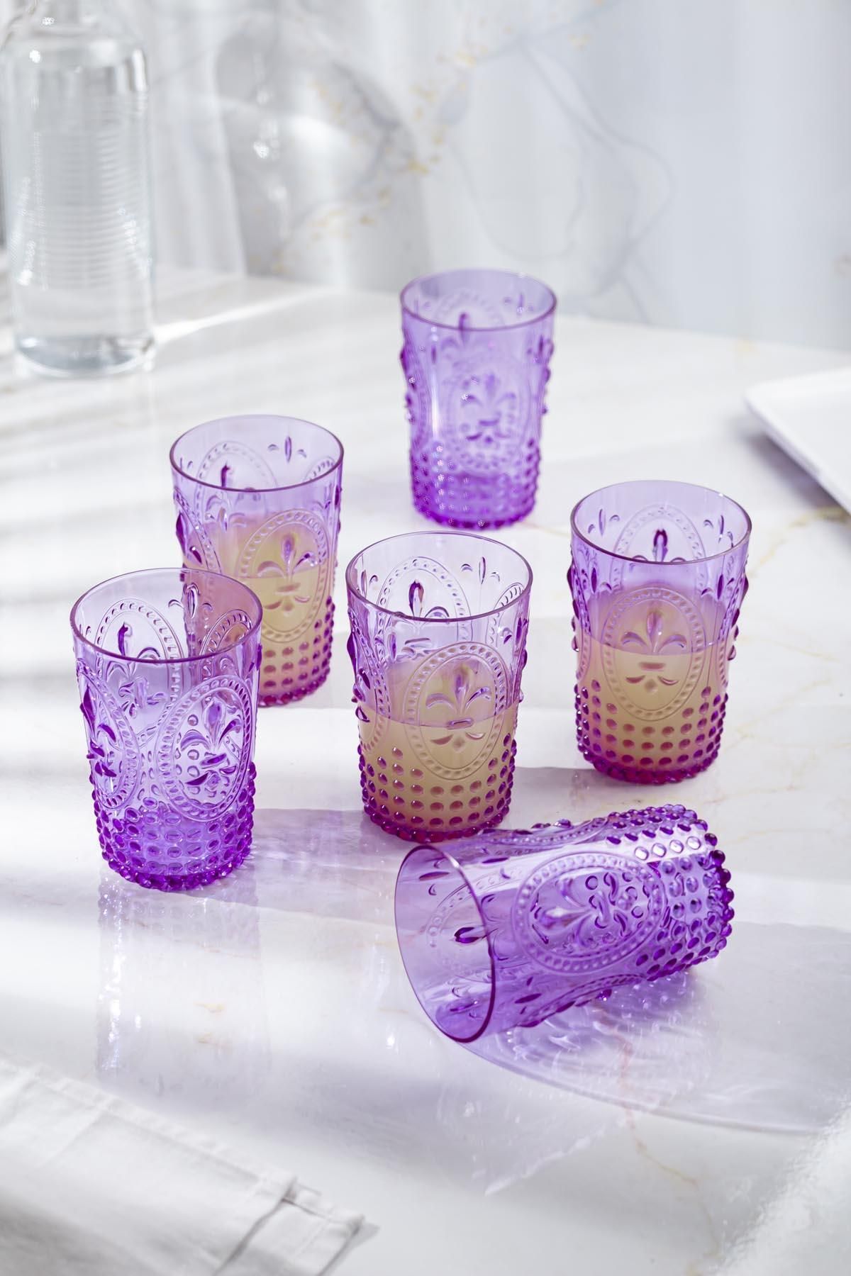 Shop58 Akrilik Mor 6'lı Kısa Bardak & Su Meşrubat Kahve Yanı Bardağı 400 ml ( Cam Değildir )