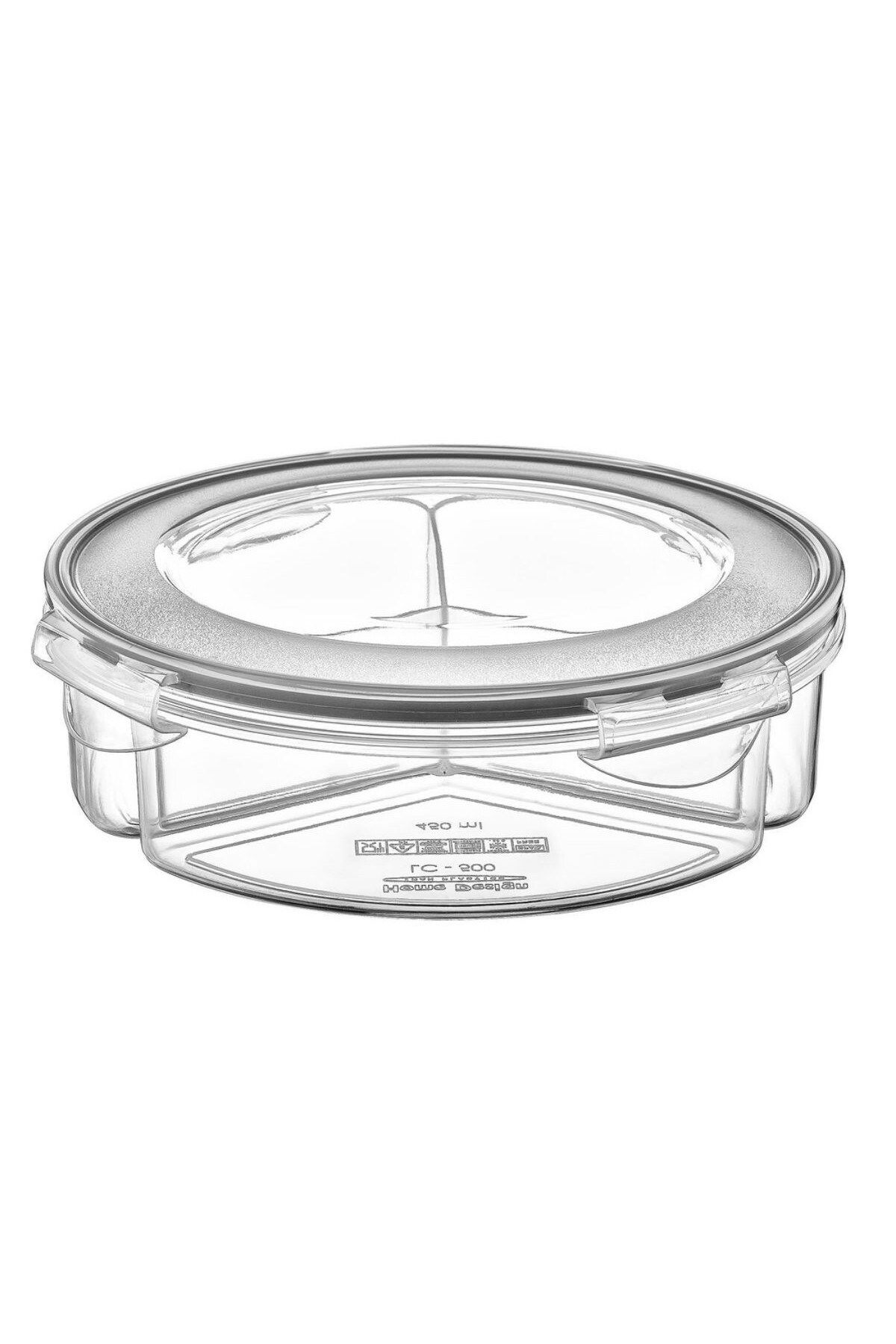 Shop58 3 Bölmeli Sızdırmaz Contalı Kilitli Kapaklı 1,35 Litre yuvarlak Erzak Saklama Kabı LC-500 (4172)