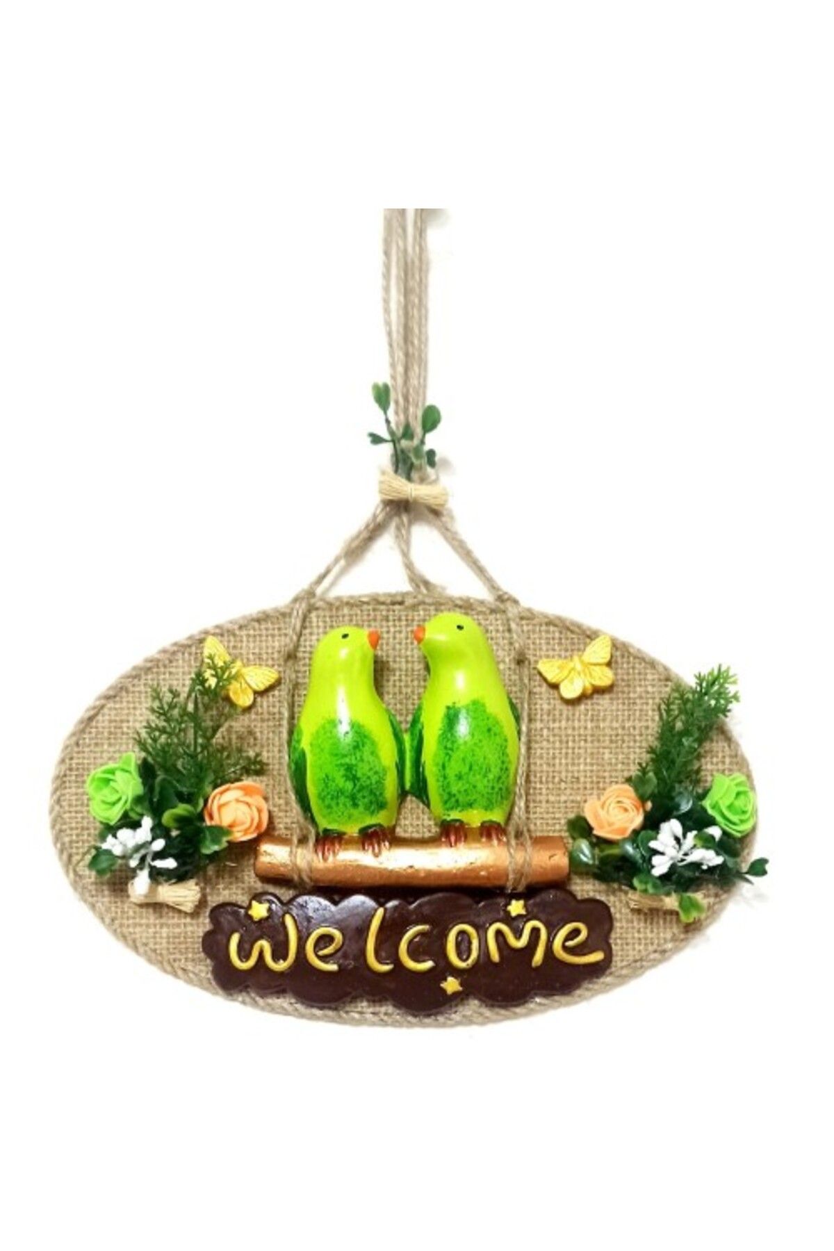 Shop58 Yeşil Kuşlu Welcome Yazılı El Yapımı Kapı Süsü
