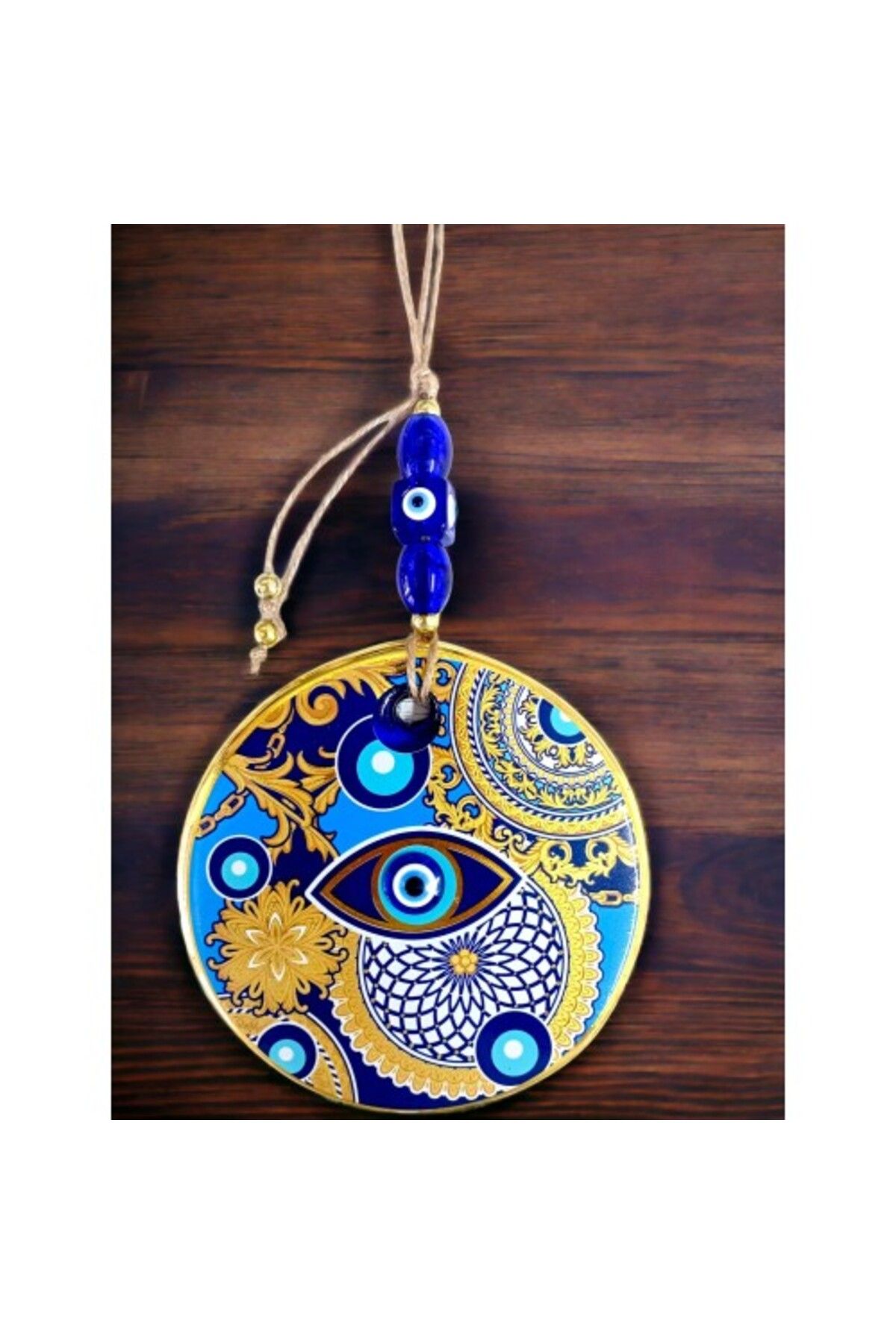 Shop58 Çini Gold Desen Nazar Boncuklu Gözlü Duvar Süsü