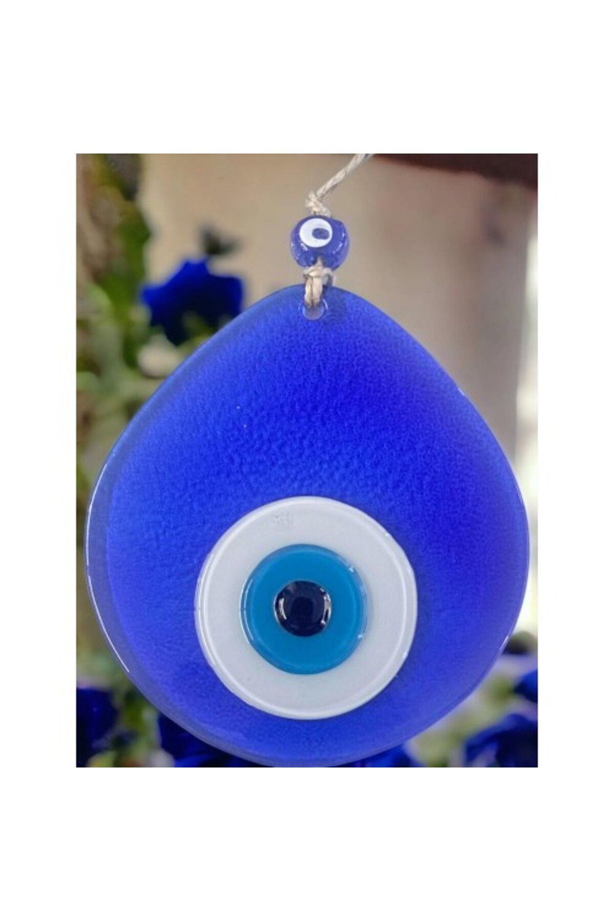 Shop58 Orta Boy Şeffaf Mavi Damla Desen Nazar Boncuklu Duvar Dekoru Cam Duvar Süsü