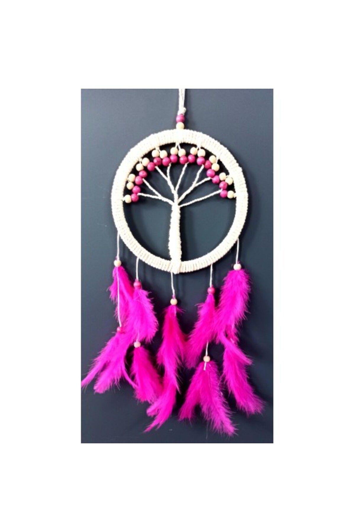 Shop58 Fuşya Kuş Tüylü Hayat Ağacı Düş Kapanı Dream Catcher Duvar Süsü