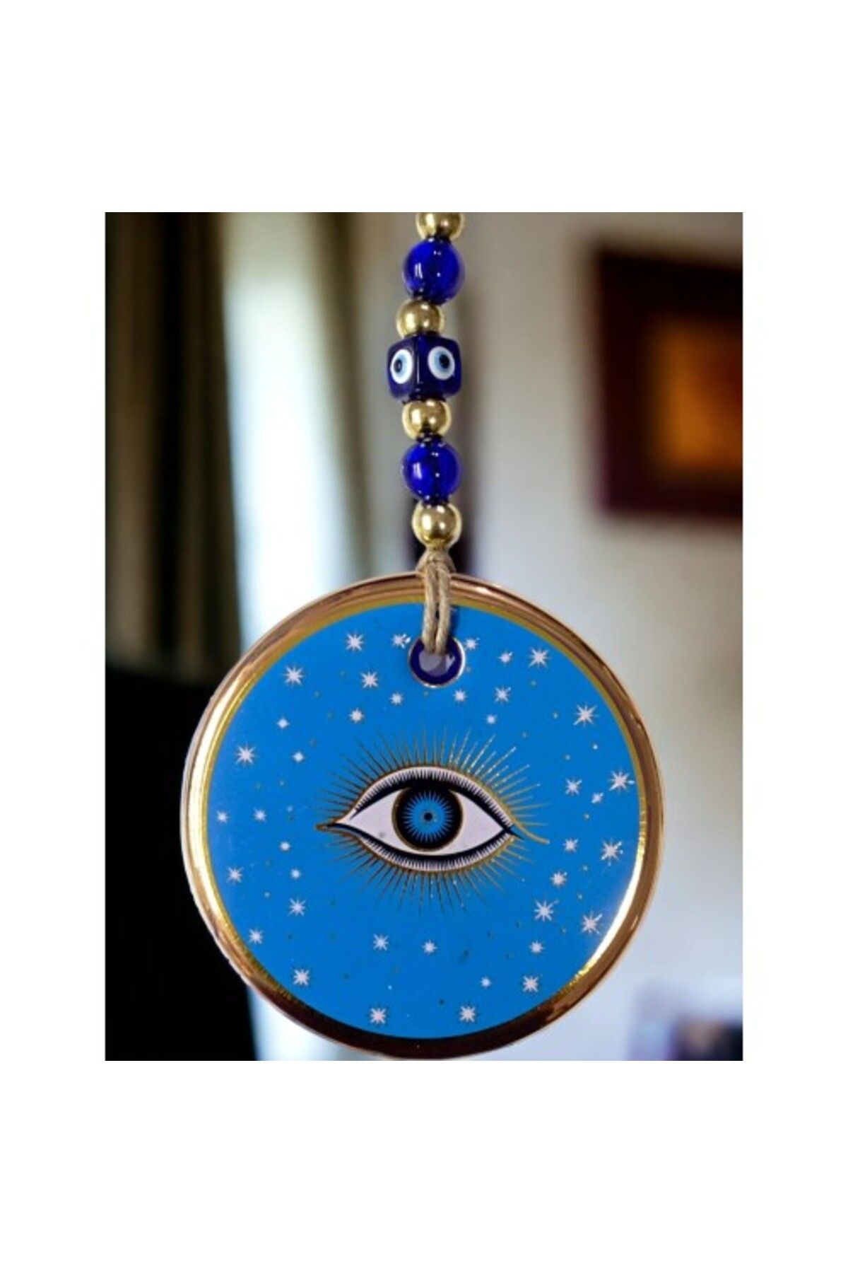 Shop58 Mavi Renk Yıldız Motifli Gözlü Duvar Süsü Cam Duvar Dekoru