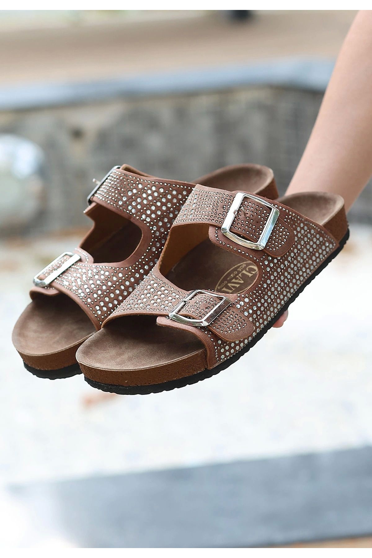 Shop58 Monte Taba Nubuk Boncuk İşlemeli Terlik