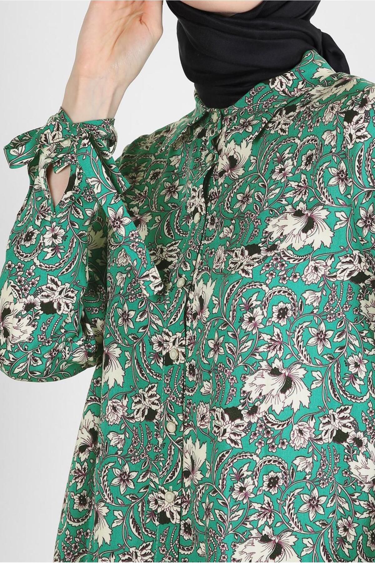Alvina-PATTERNED CUFFS BINDING DETAIL BLUZ 43714 4