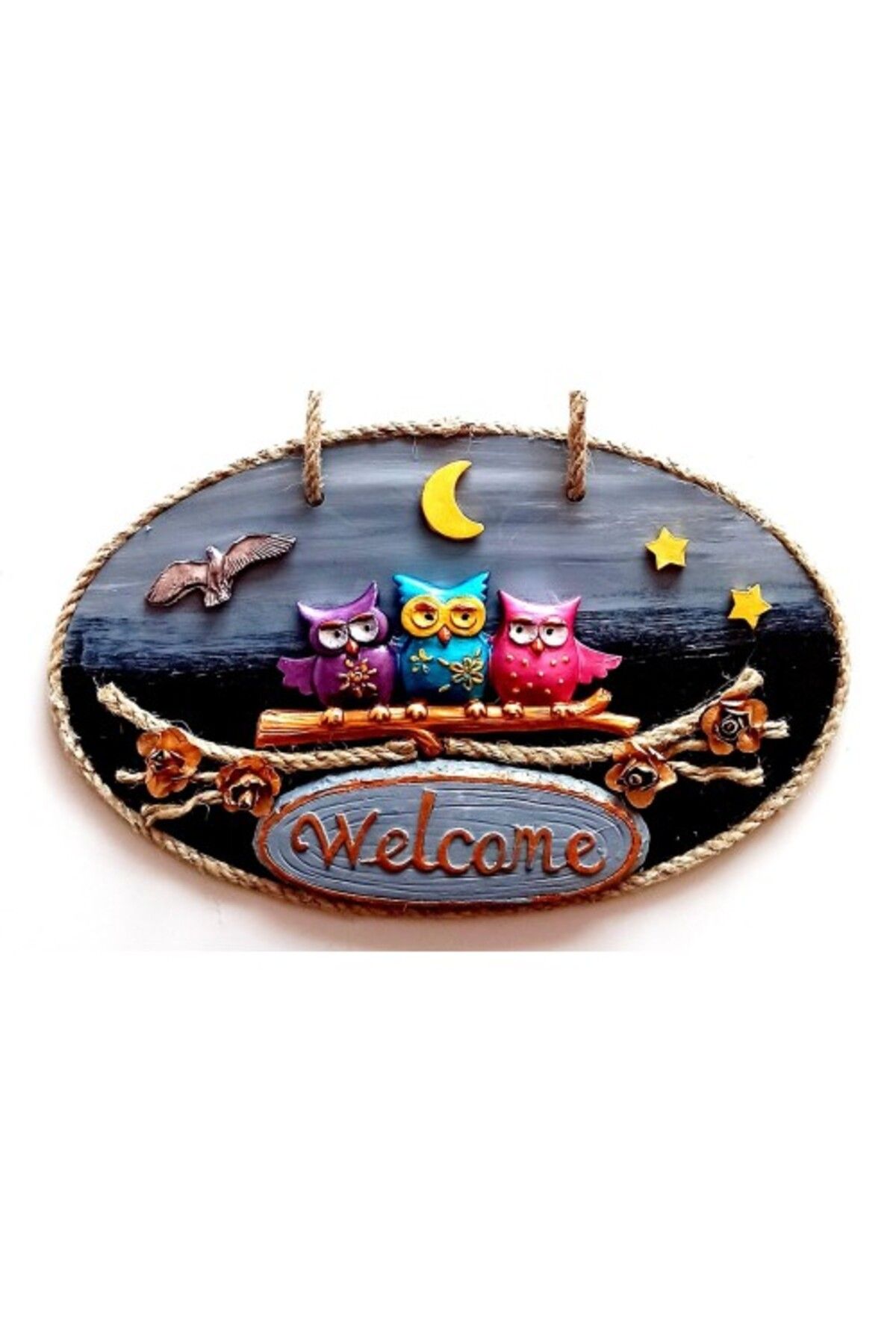Shop58 Renkli Baykuşlu Welcome Yazılı El Yapımı Kapı Süsü