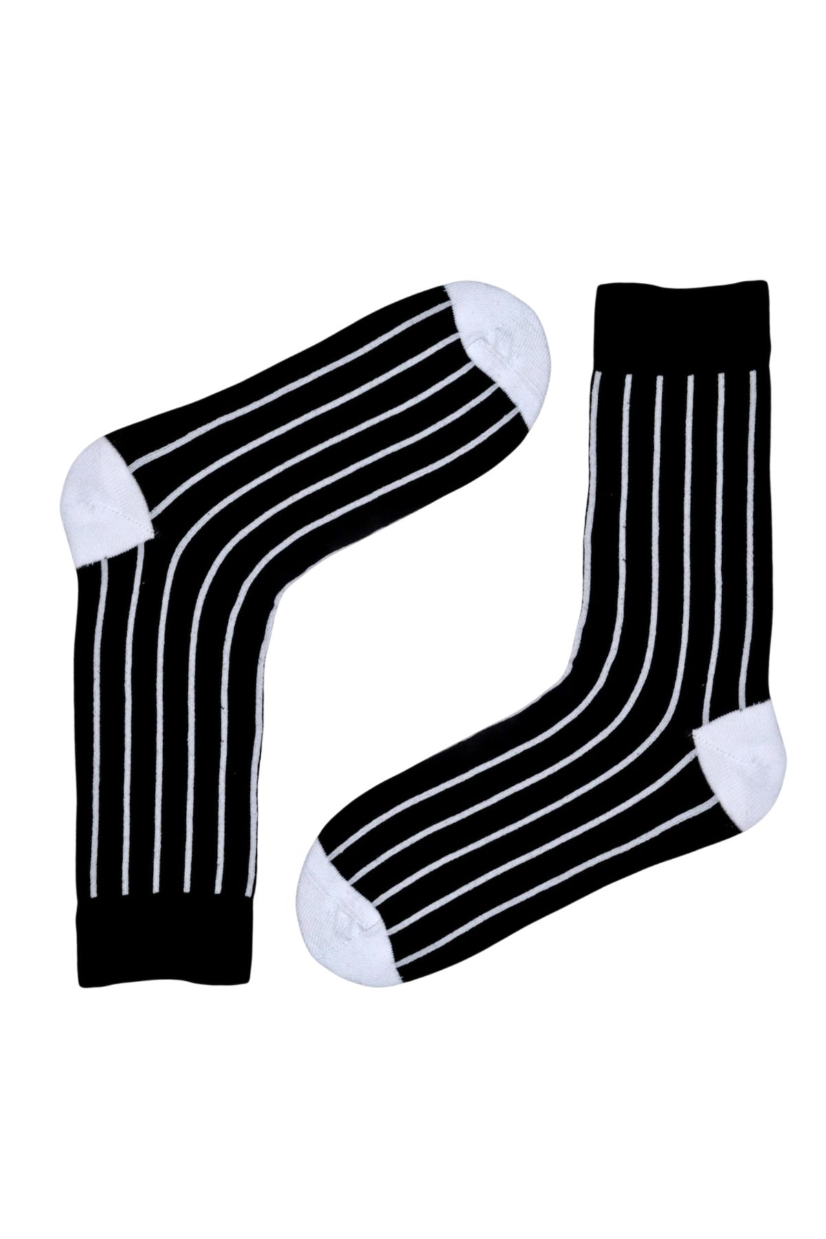 MiaSocks Siyah-Beyaz Dik Çizgi Desenli Çorap