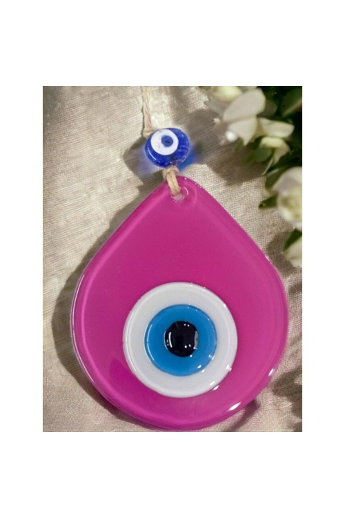 Shop58 Orta Boy Pembe Damla Desen Nazar Boncuklu Duvar Dekoru Cam Duvar Süsü