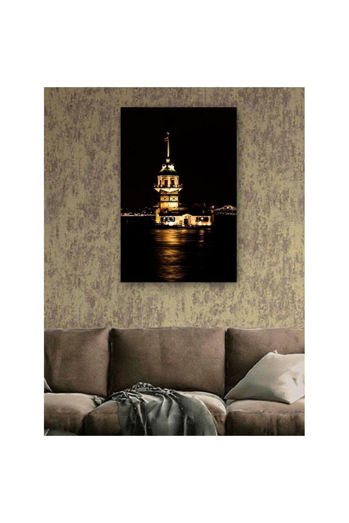 OK AKSESUAR Kanvas Tablo Kız Kulesi Gece Görünüm Su