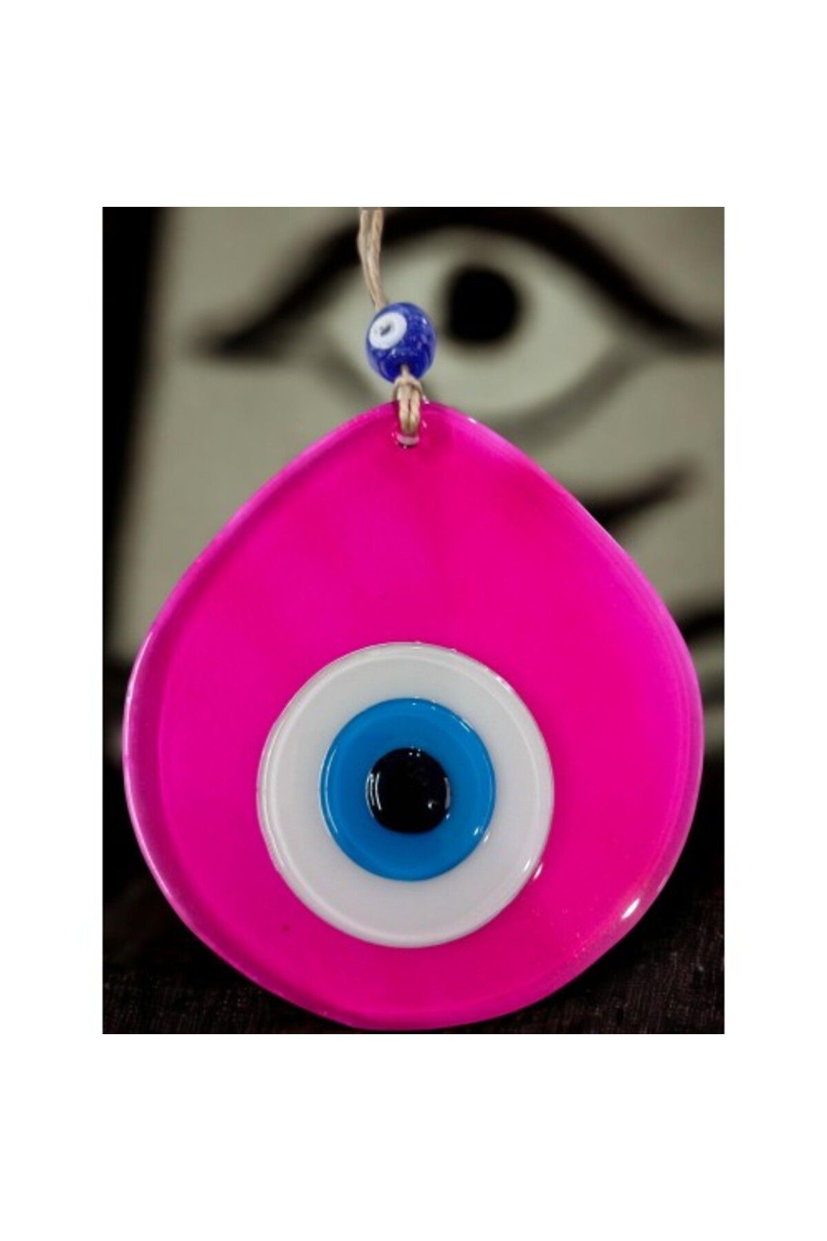 Shop58 Orta Boy Şeffaf Pembe Damla Desen Nazar Boncuklu Duvar Dekoru Cam Duvar Süsü