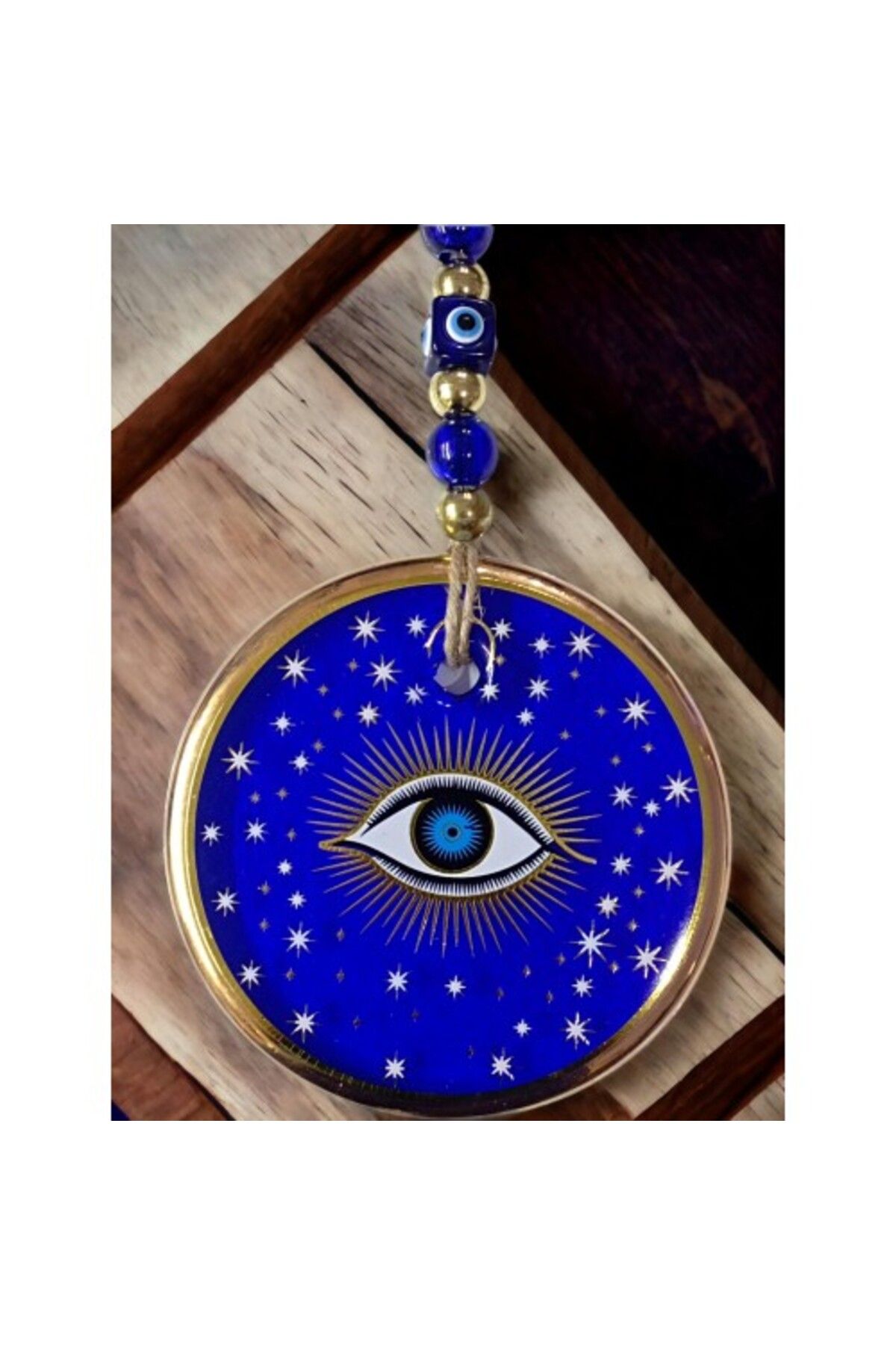 Shop58 Yaldızlı Mavi Renk Yıldız Motifli Gözlü Duvar Süsü Cam Duvar Dekoru