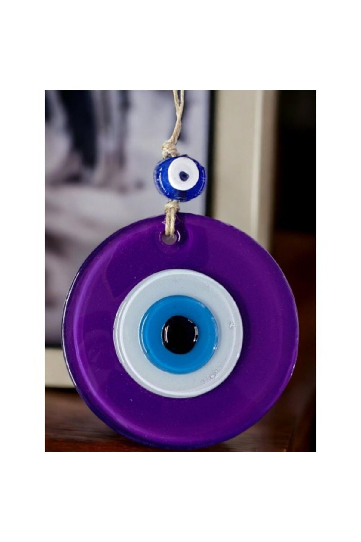 Shop58 Mini Boy Mor Nazar Boncuklu Duvar Süsü 10 Cm Cam Duvar Dekoru