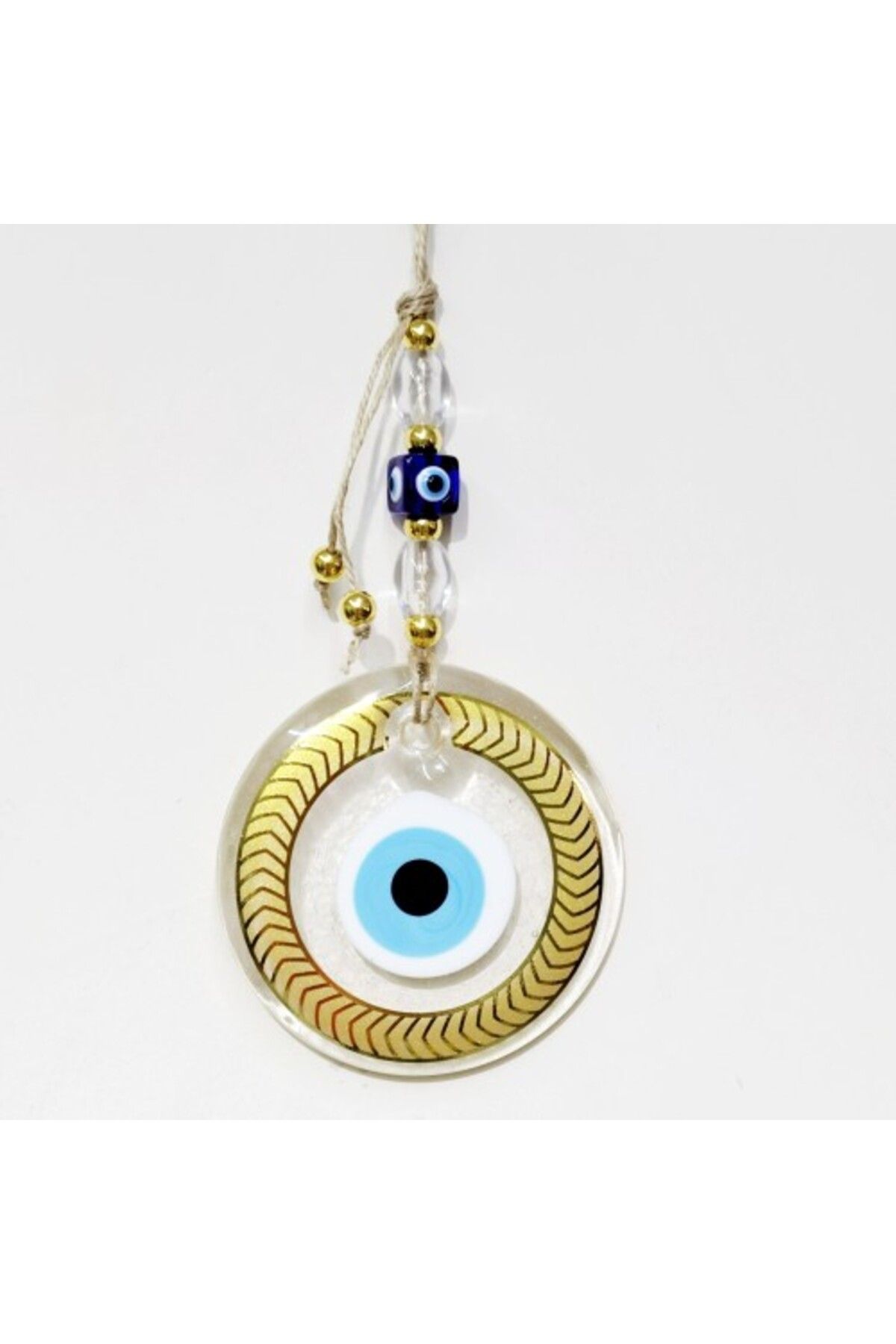 Shop58 Altın Yaldızlı Nazar Boncuklu Şeffaf Cam Duvar Süsü
