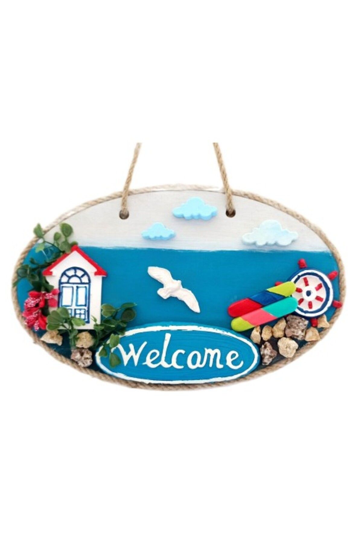 Shop58 Sahil Kasabası Welcome Yazılı El Yapımı Kapı Süsü