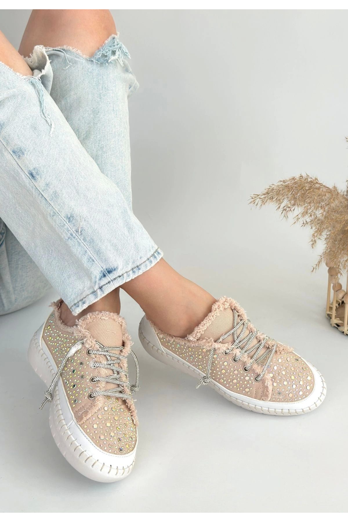 Shop58 Guja Bej Kot Bağcıklı Spor Ayakkabı