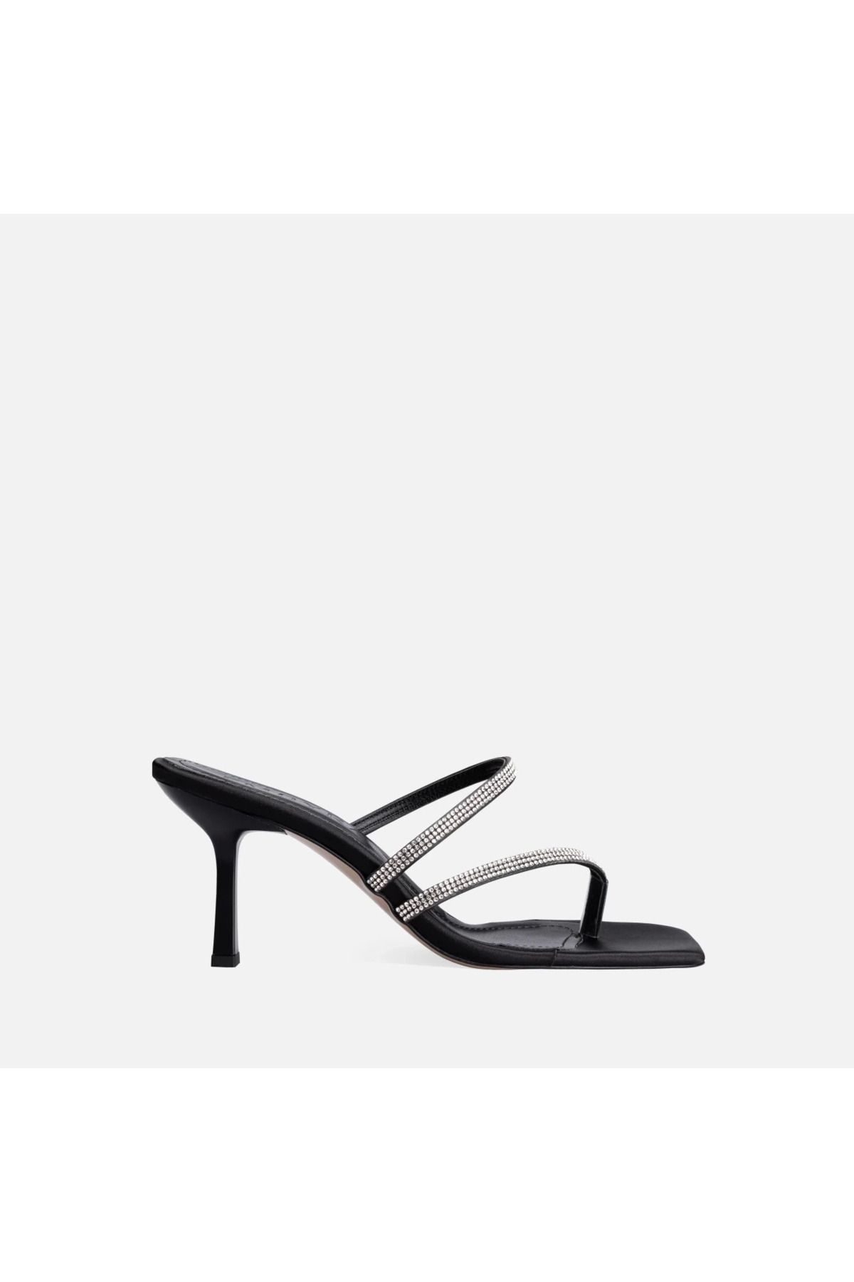 Shop58 Oyra Siyah Saten Topuklu Terlik