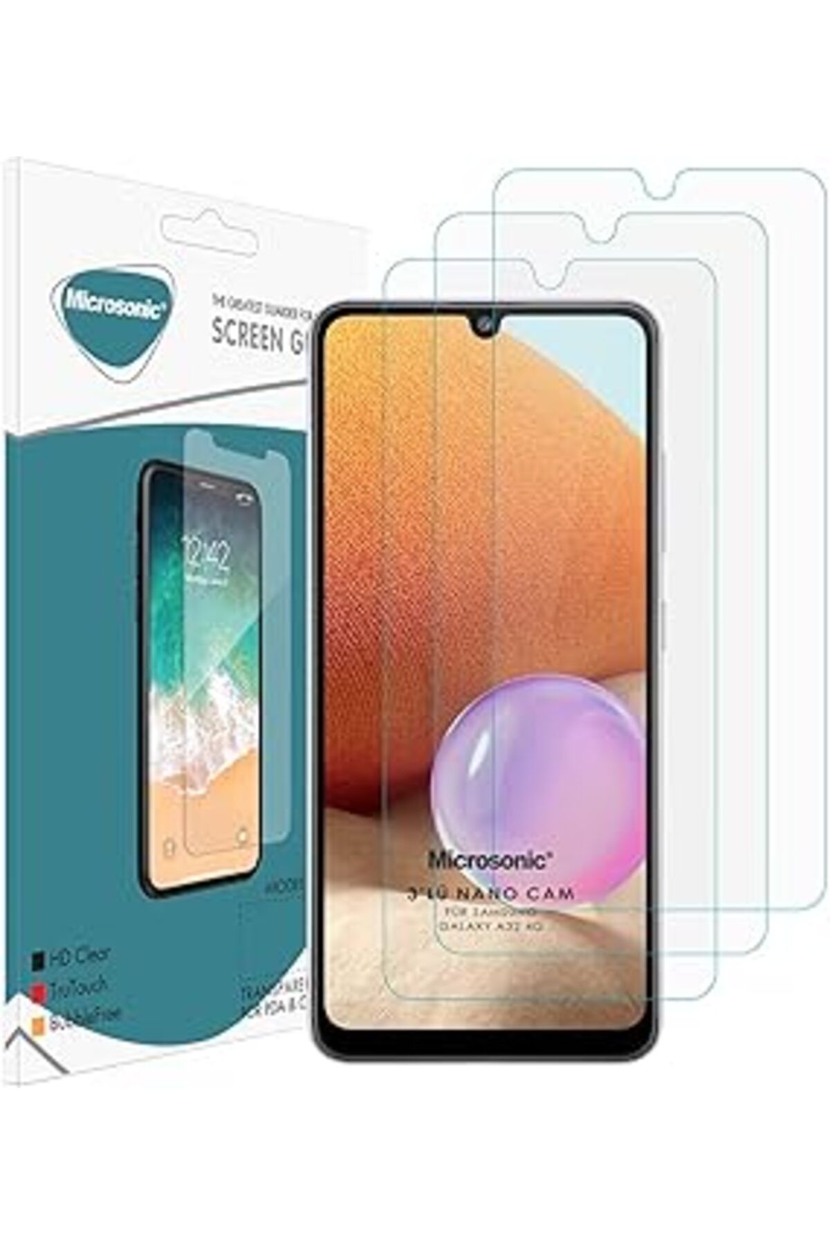Pazarcan Microsonic Samsung Galaxy A32 4G Screen Protector Nano Glass Cam Ekran Koruyucu (3'Lü Paket) [Galax