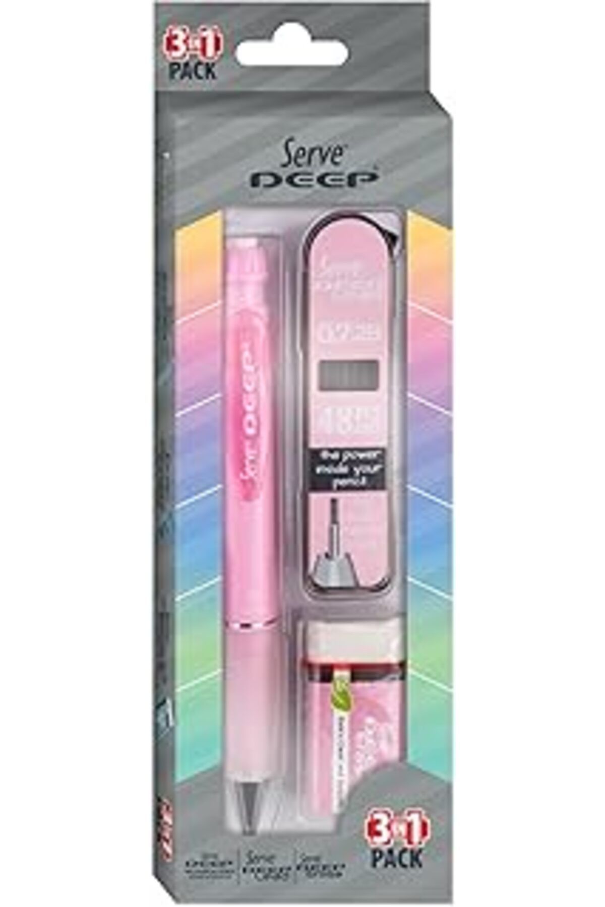Roses Store Serve Deep Versatil Kalem & Deep Silgi & Deep Kalem Ucu Min 0,7Mm 3 Lu Set Seker Pembe