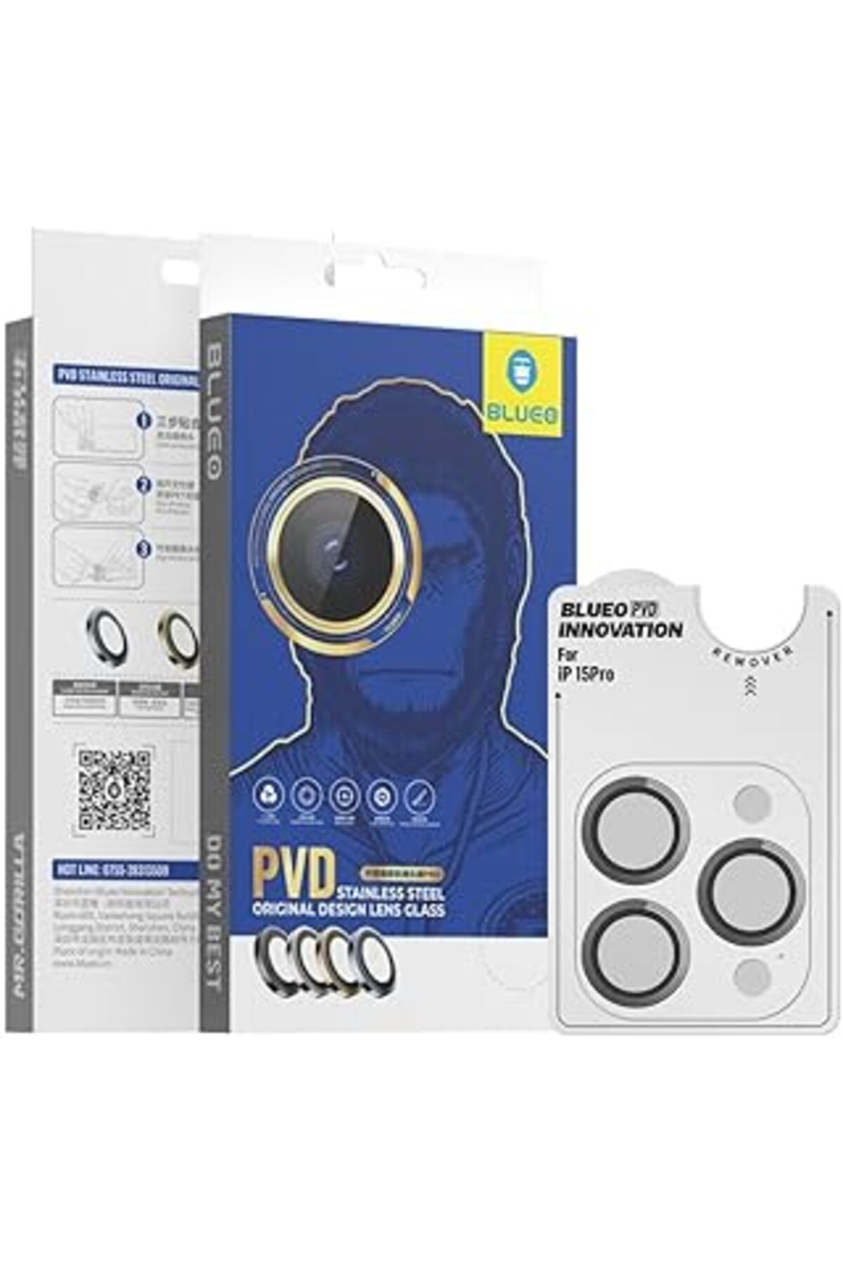 Pİ GLOBAL Blueo Iphone 13/14 / 15 Serisi Uyumlu Pvd Stainless Steel Su Ve Toz Geçirmez Lens Koruyucu (Gri, 15