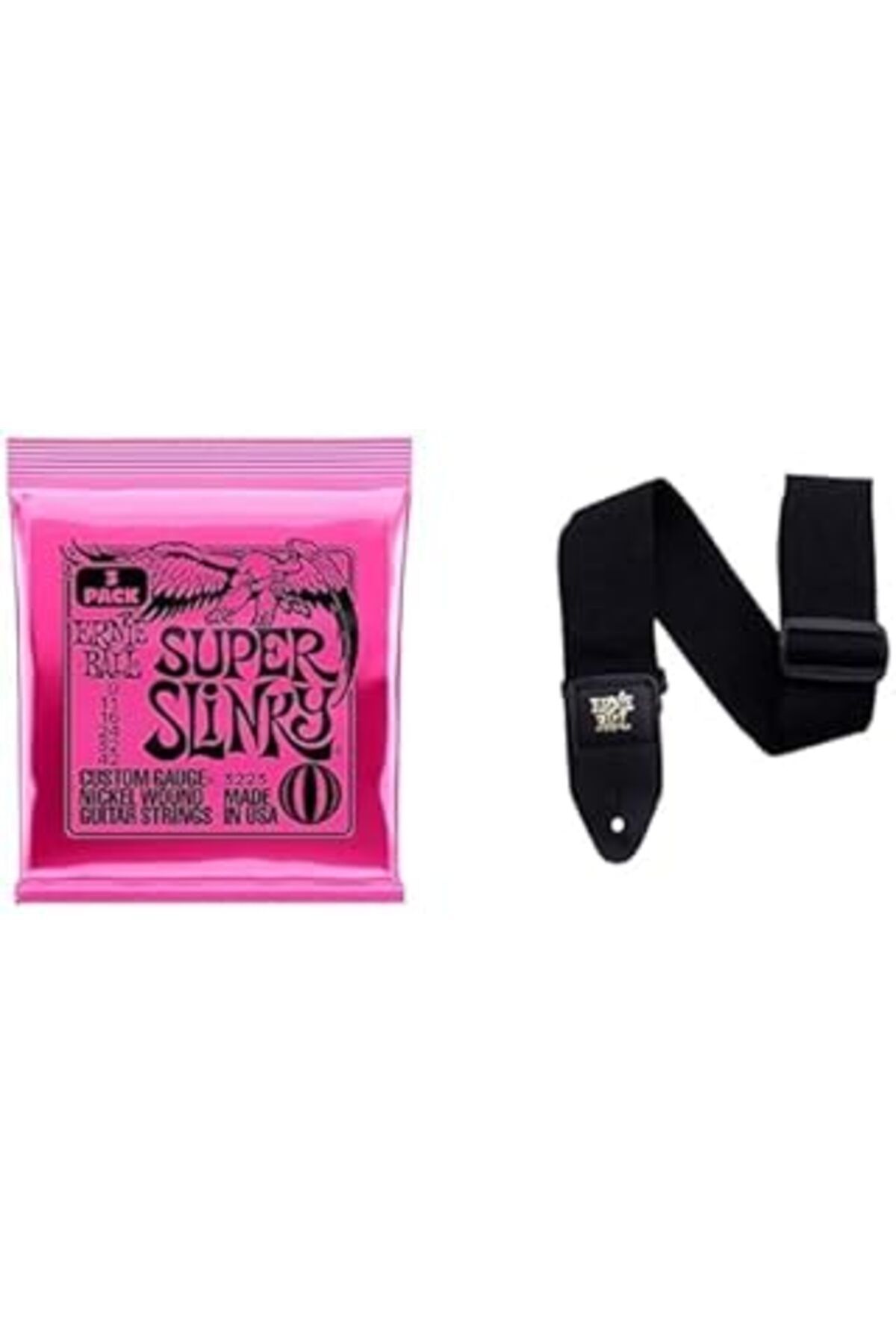 NZM TİCARET Ernie Ball Super Slinky 3-Pack Ve Black Polypro Strap