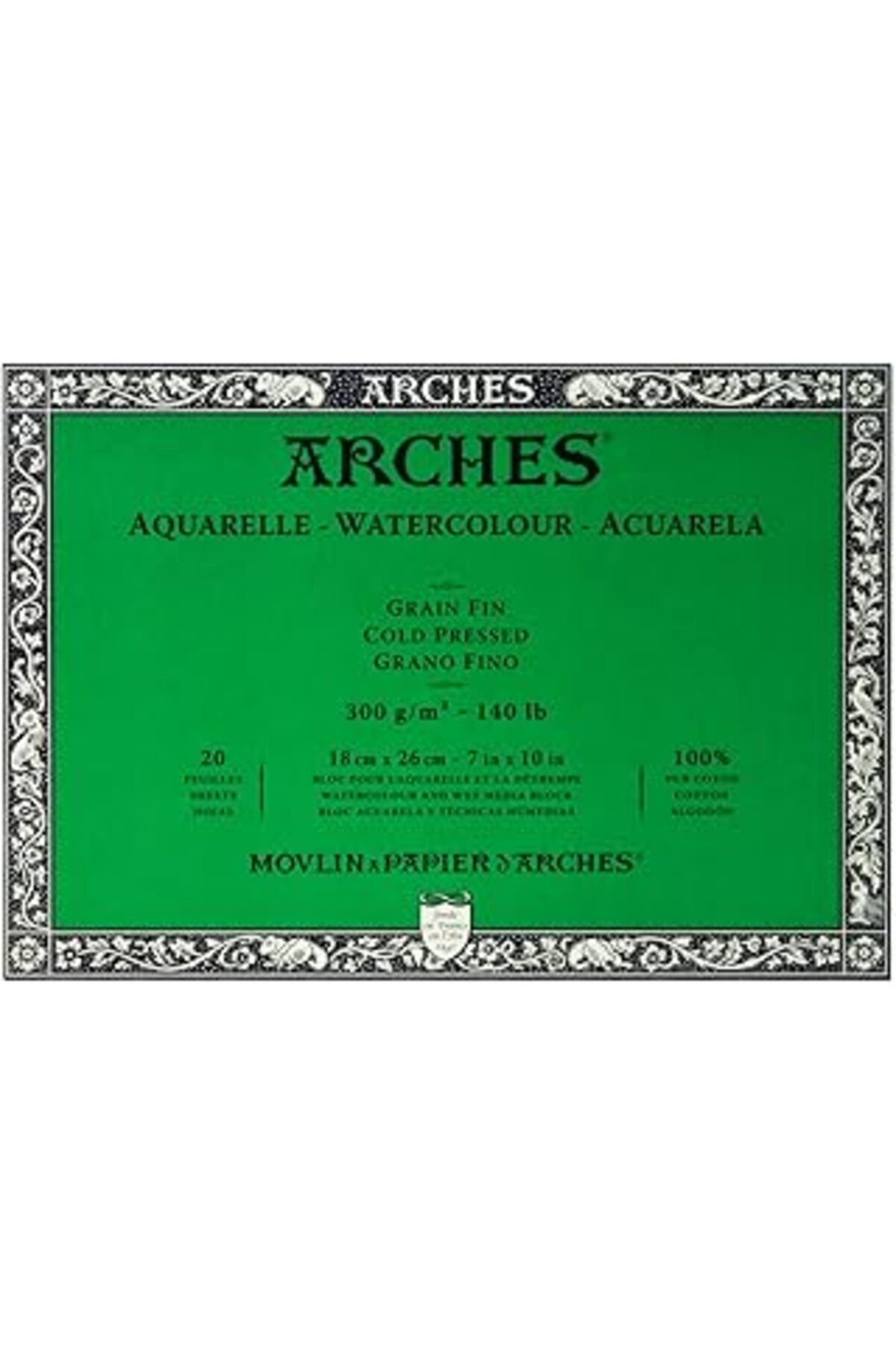 Mu Art Ahşap Arches 1795058 Bloklu Sulu Boya Kağıdı (18 X 26 Cm, 4 Tarafı Yapıştırılmış, 300 G/M² Ince Tanecikli