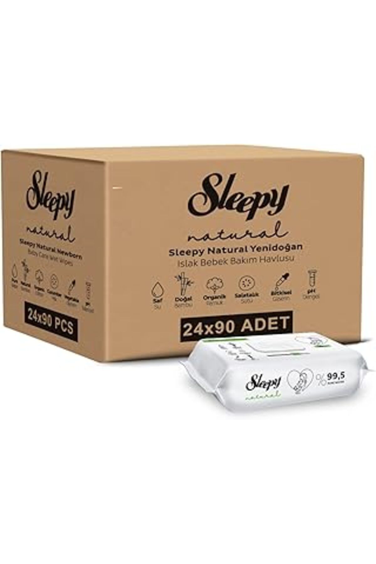 Mu Art Ahşap Sleepy Natural Yenidoğan Islak Bebek Bakım Havlusu 24x90 Adet