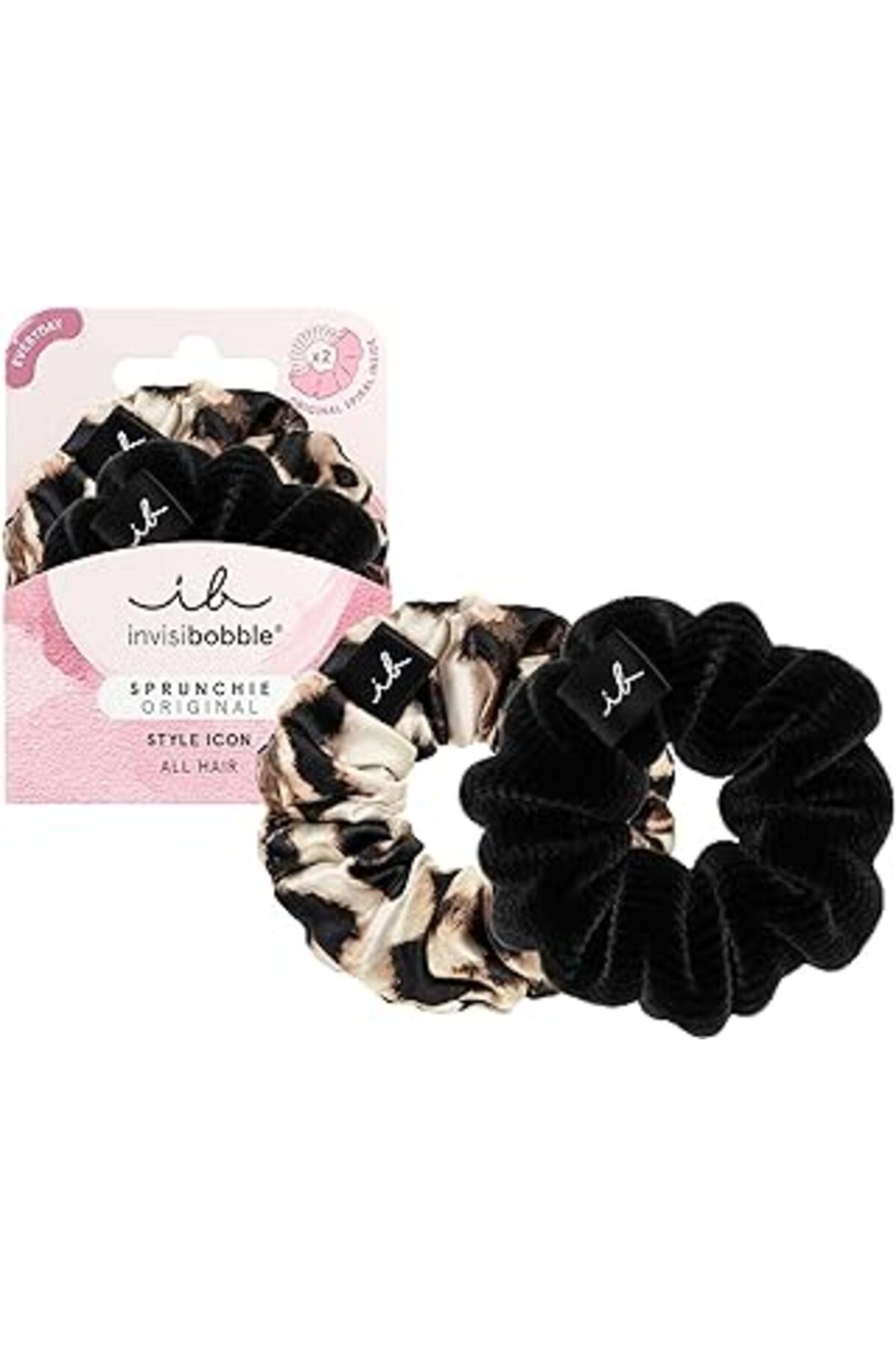 Roses Store Invisibobble Sprunchie Saç Tokası - Siyah Ve Leopar Desenli Kadife 2Li Saç Tokası
