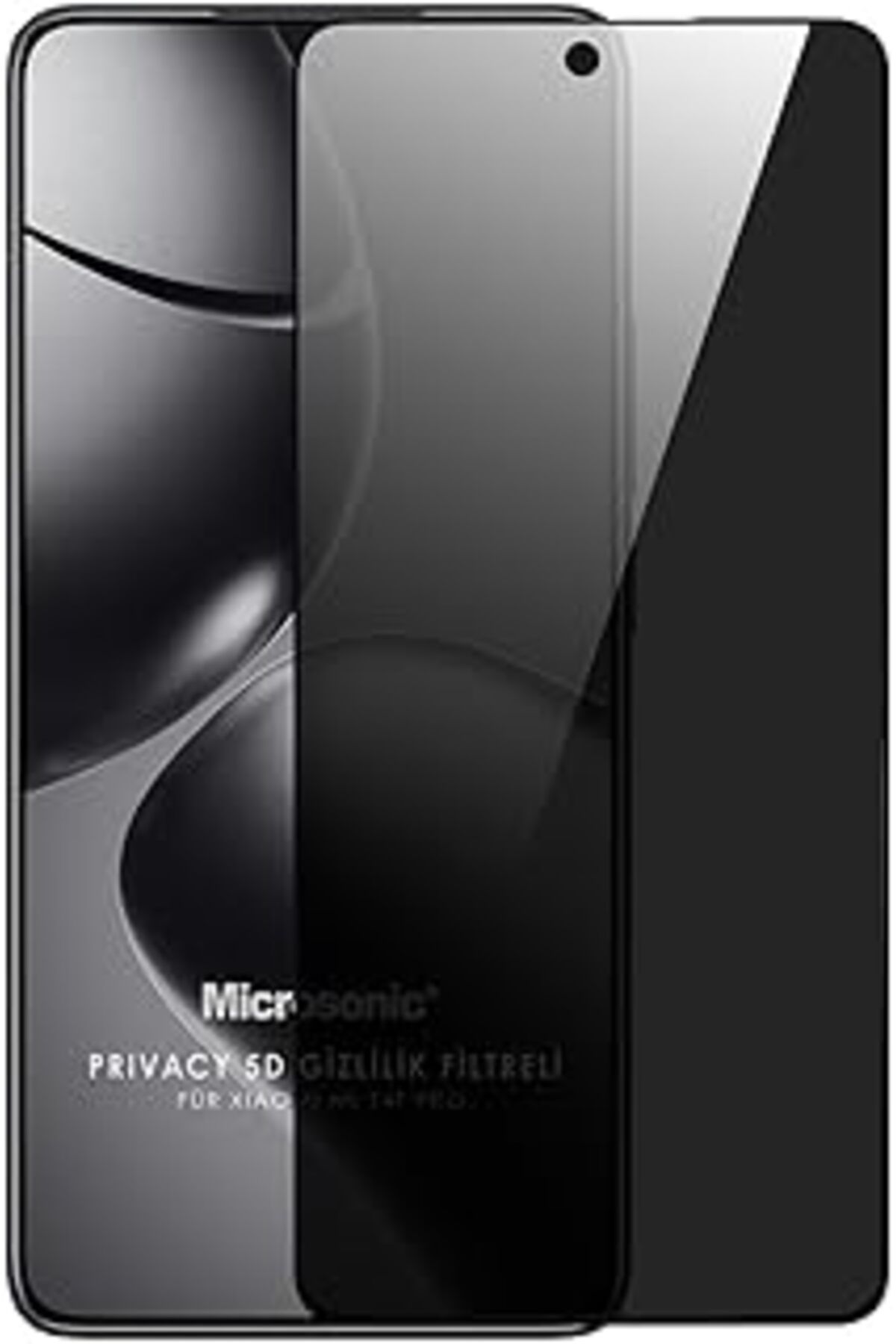 Pİ GLOBAL Microsonic Xiaomi 14T Pro Privacy 5D Gizlilik Filtreli Cam Ekran Koruyucu Siyah