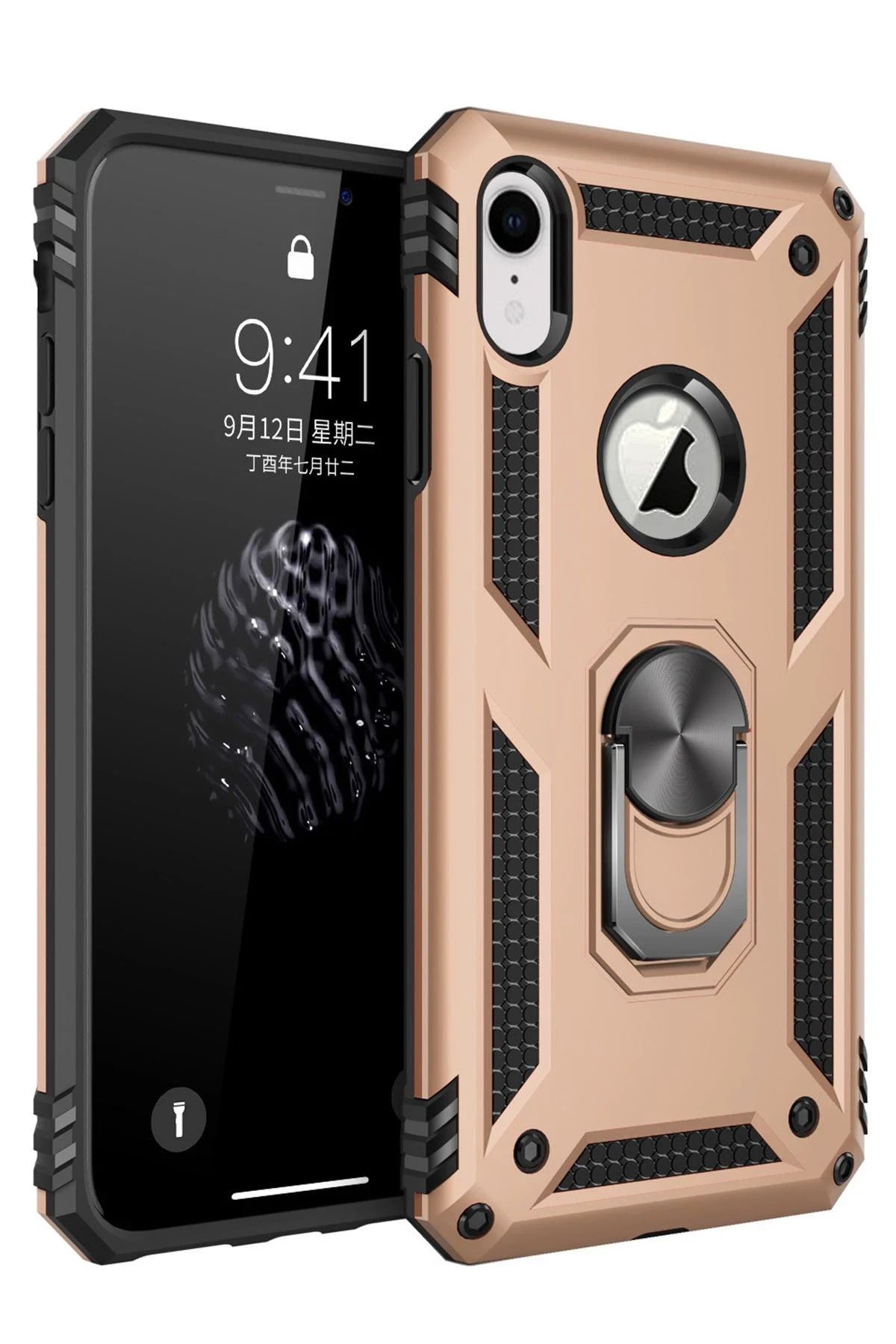 NewFace iPhone XR Kılıf Sofya Yüzüklü Silikon Kapak - Gold MRAYD