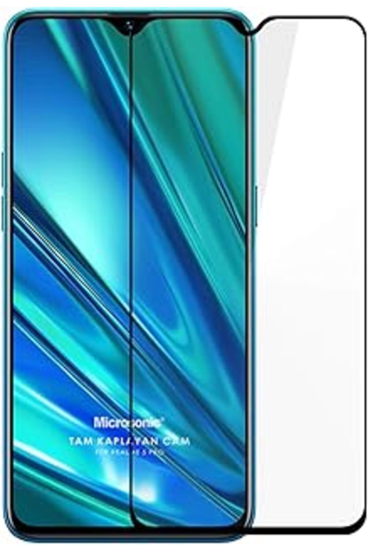 Pazarcan Microsonic Realme 5 Pro Tam Kaplayan Temperli Cam Ekran Koruyucu Siyah