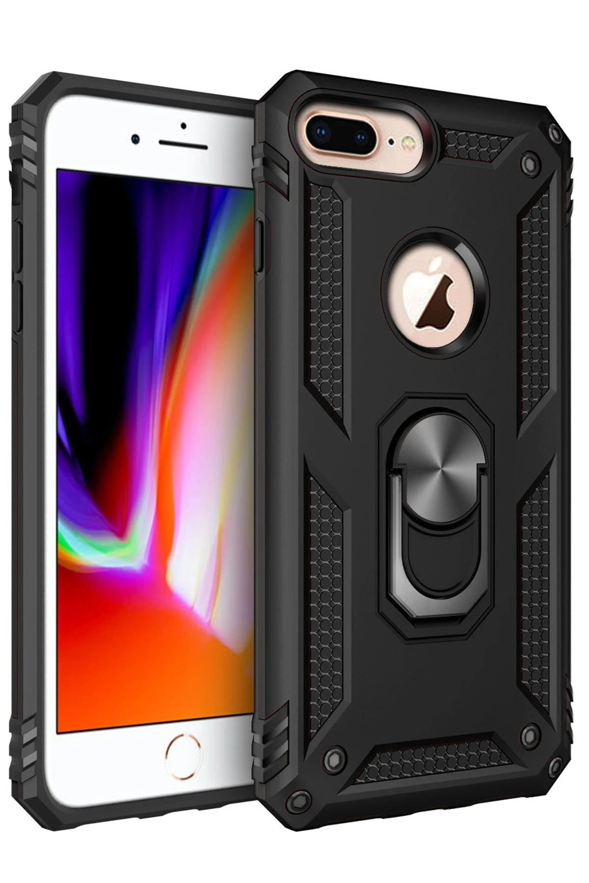 NewFace iPhone 7 Plus Kılıf Sofya Yüzüklü Silikon Kapak - Siyah WLZOR
